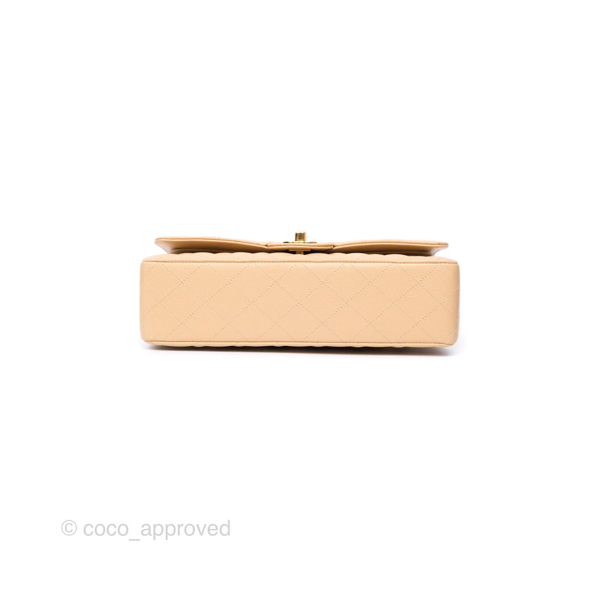 Chanel Classic M/L Medium Flap Quilted Beige Caviar Gold Hardware