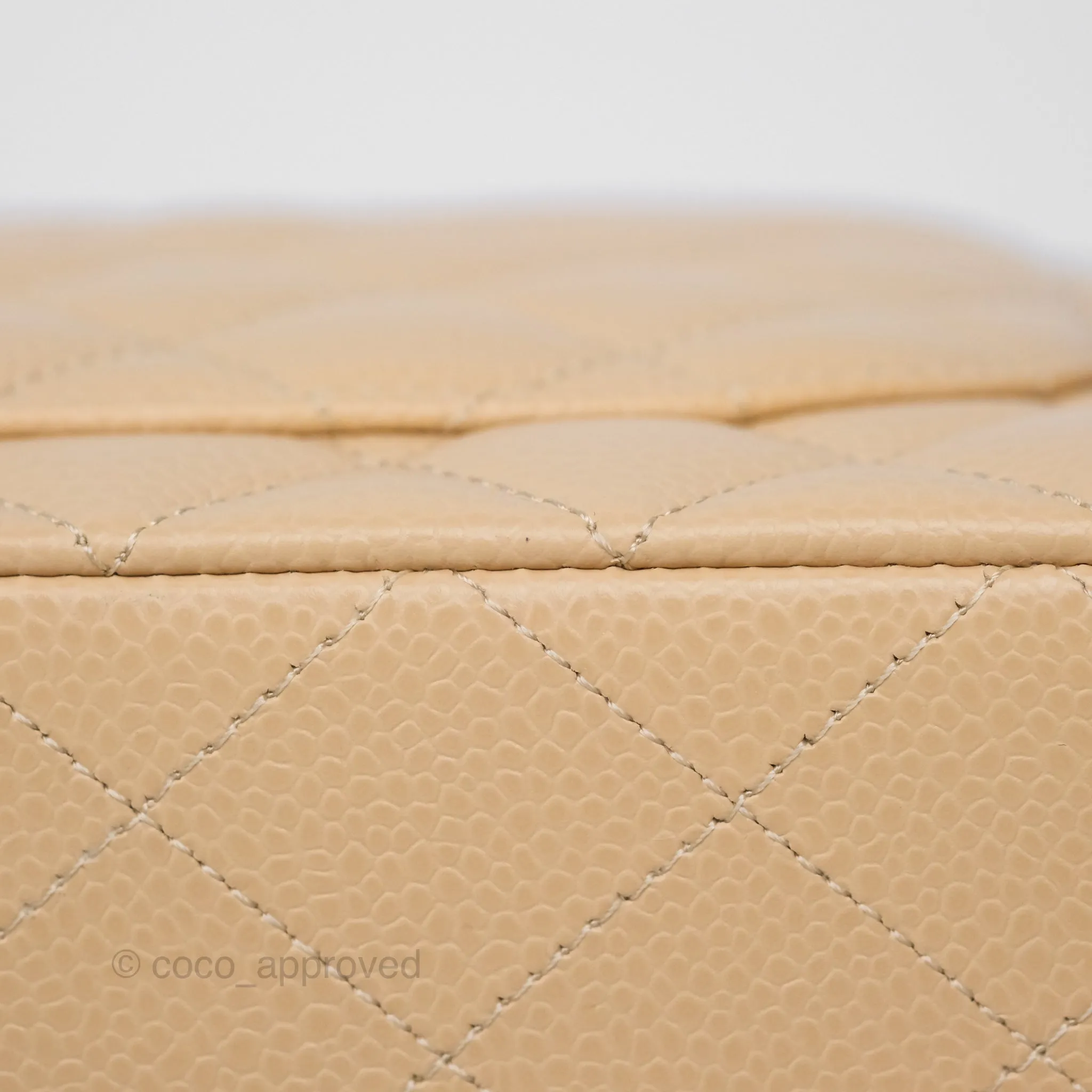 Chanel Classic M/L Medium Flap Quilted Beige Caviar Gold Hardware