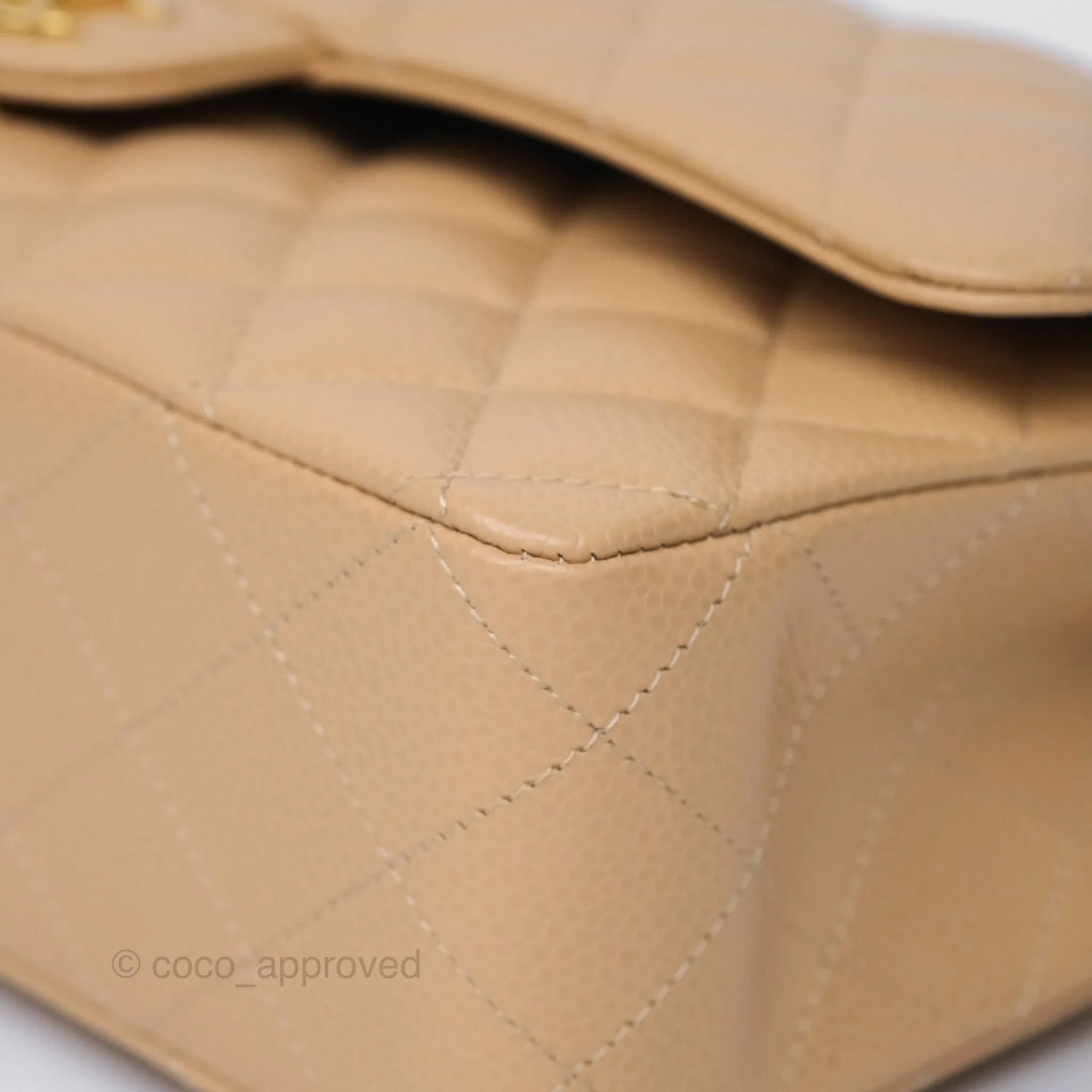 Chanel Classic M/L Medium Flap Quilted Beige Caviar Gold Hardware