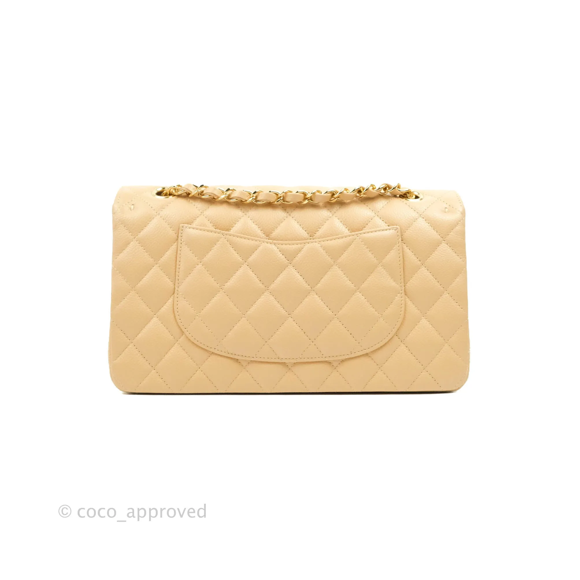 Chanel Classic M/L Medium Flap Quilted Beige Caviar Gold Hardware