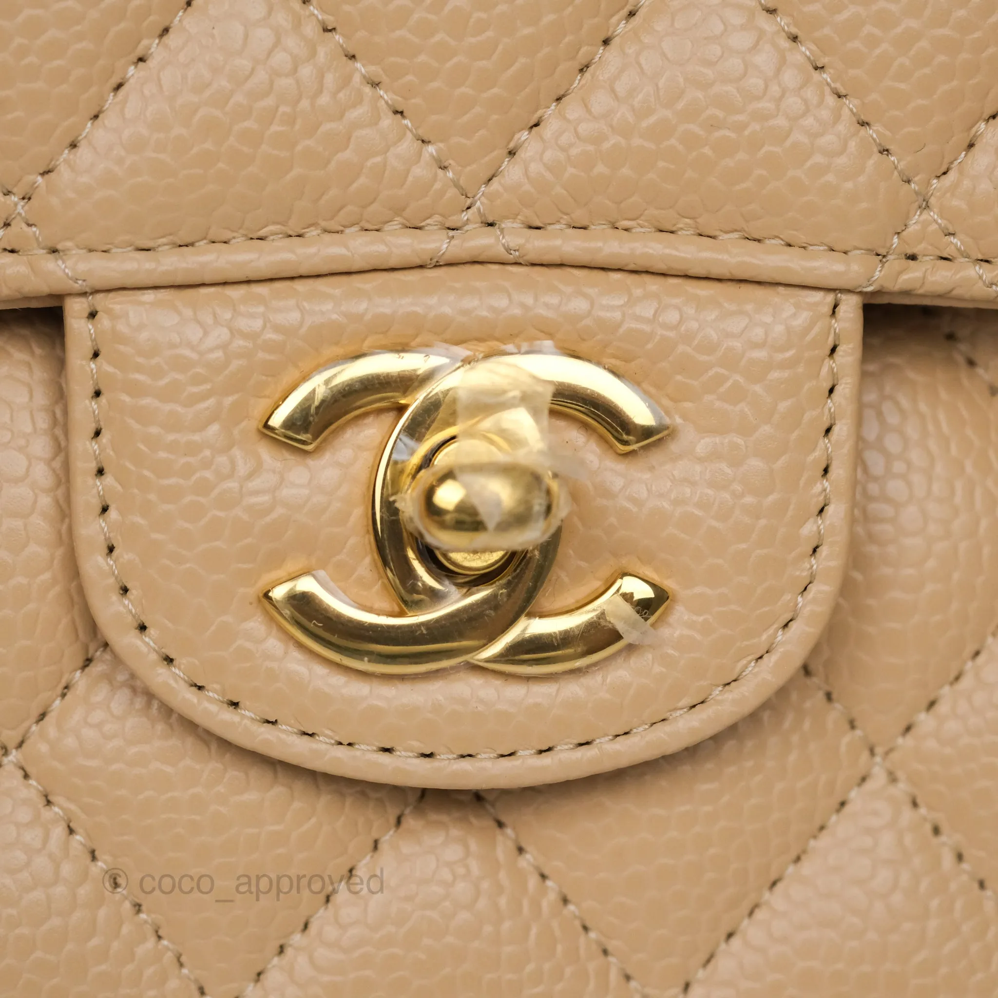 Chanel Classic M/L Medium Flap Quilted Beige Caviar Gold Hardware