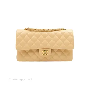 Chanel Classic M/L Medium Flap Quilted Beige Caviar Gold Hardware