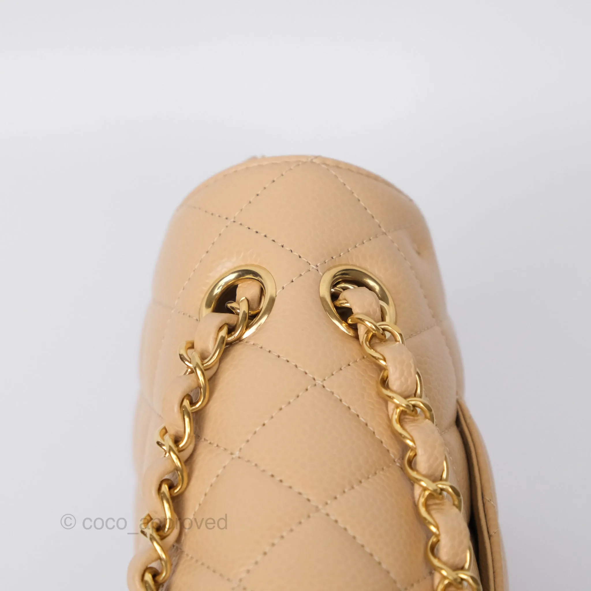 Chanel Classic M/L Medium Flap Quilted Beige Caviar Gold Hardware