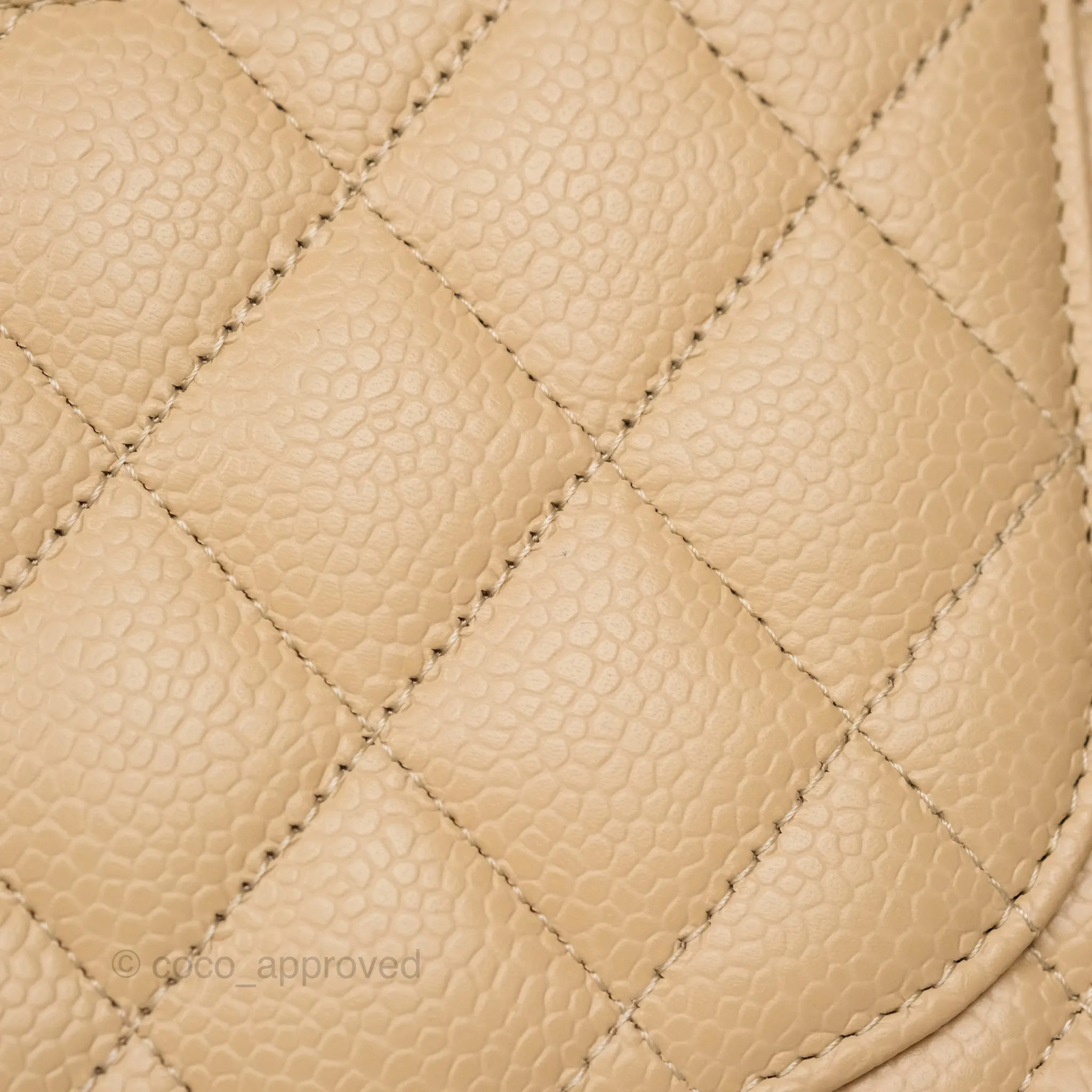 Chanel Classic M/L Medium Flap Quilted Beige Caviar Gold Hardware