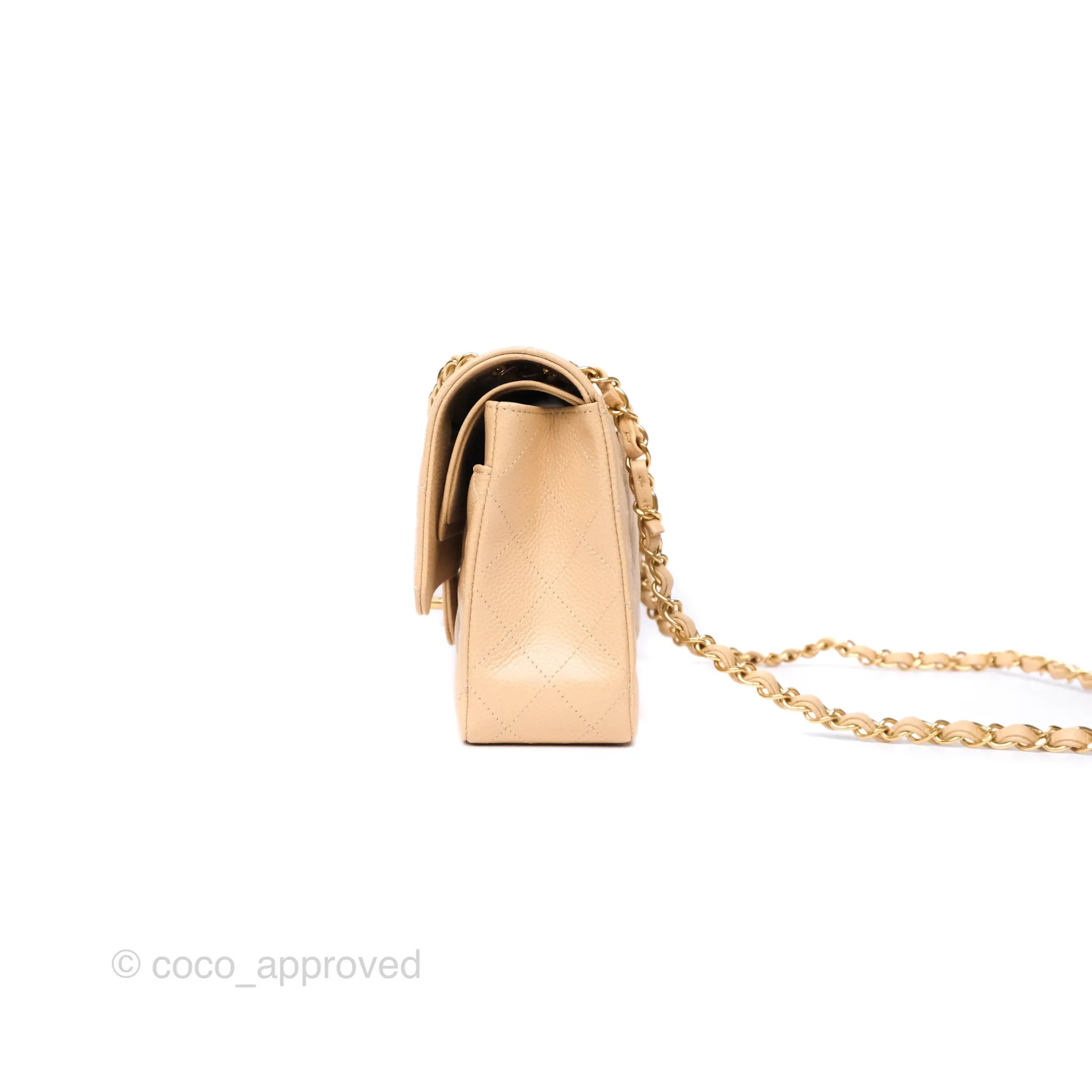 Chanel Classic M/L Medium Flap Quilted Beige Caviar Gold Hardware