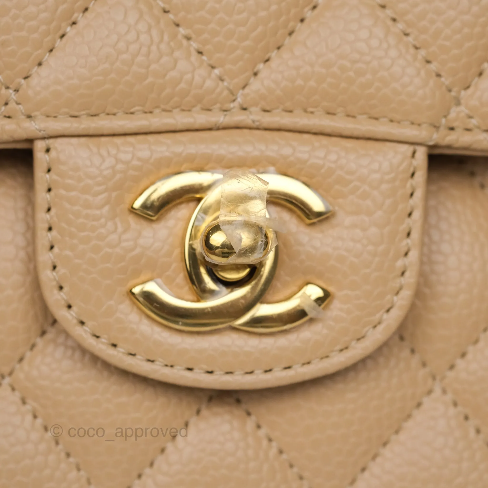 Chanel Classic M/L Medium Flap Quilted Beige Caviar Gold Hardware
