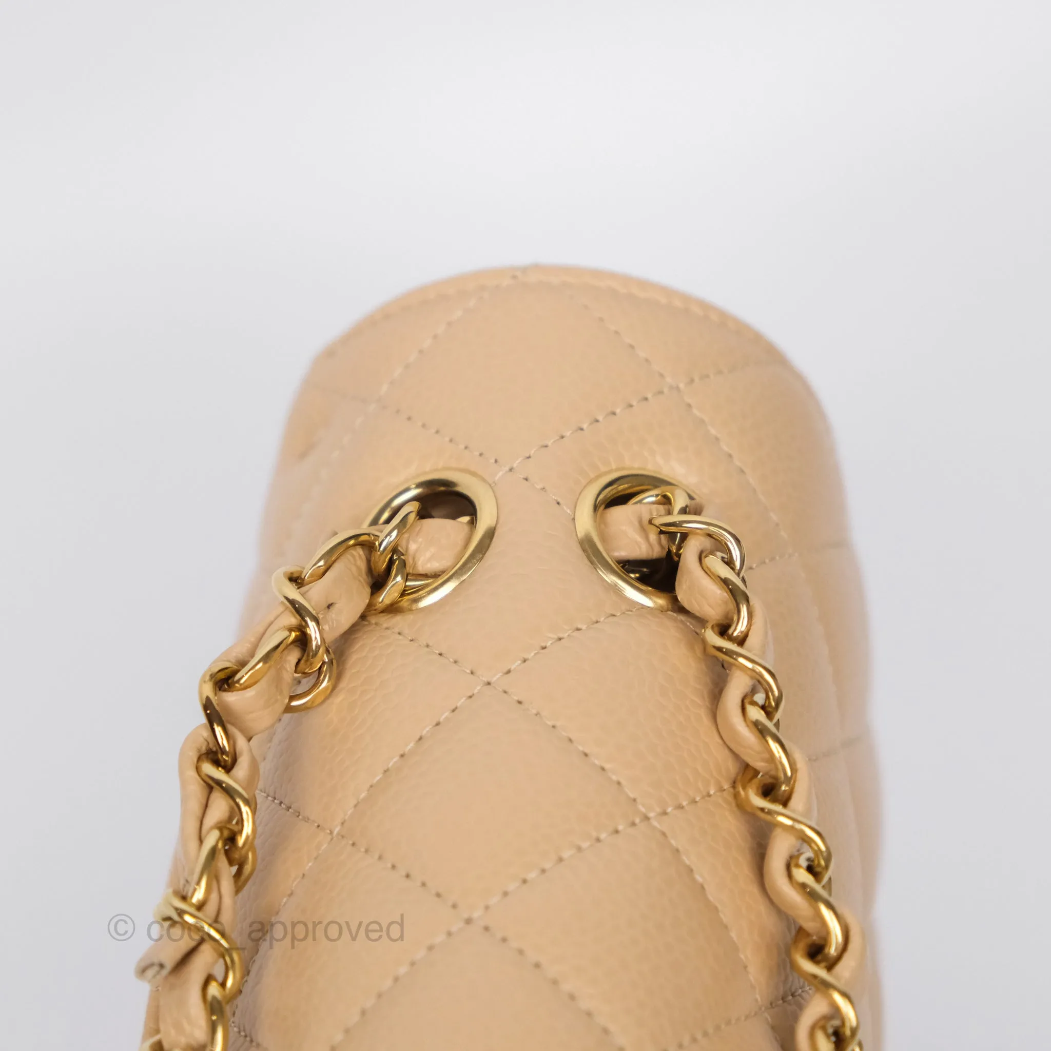 Chanel Classic M/L Medium Flap Quilted Beige Caviar Gold Hardware