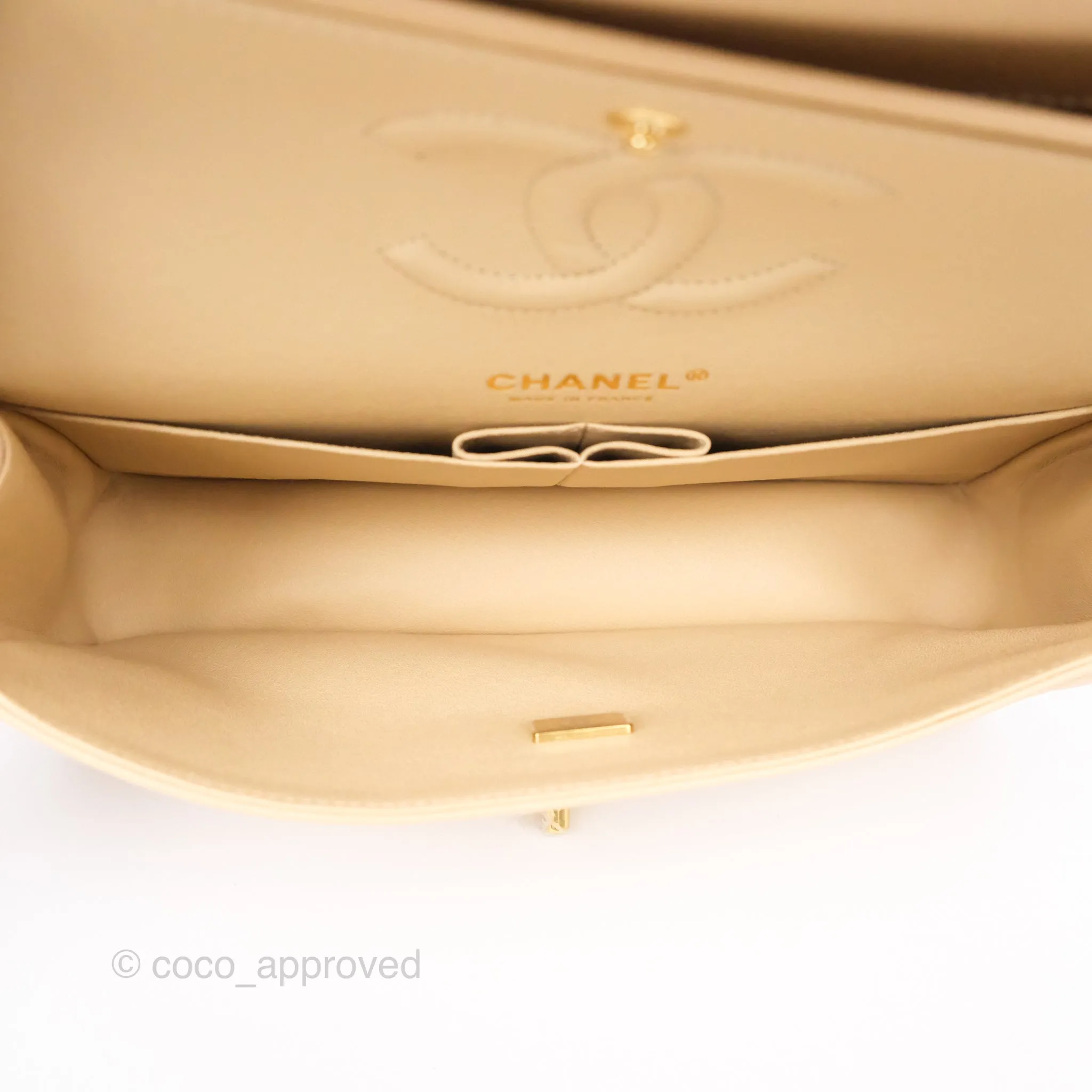 Chanel Classic M/L Medium Flap Quilted Beige Caviar Gold Hardware