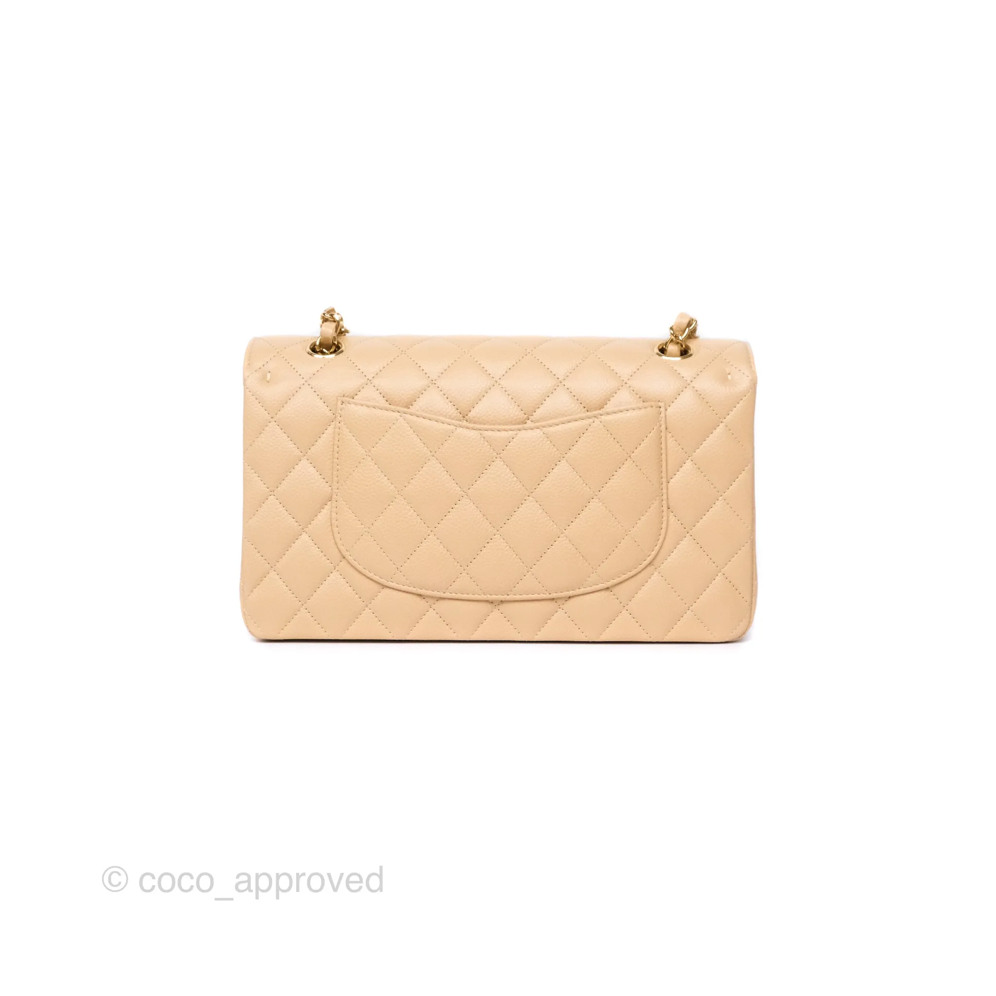 Chanel Classic M/L Medium Flap Quilted Beige Caviar Gold Hardware
