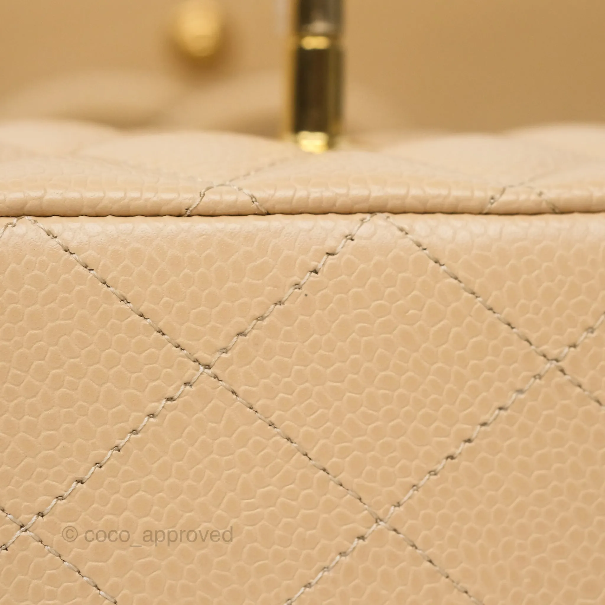 Chanel Classic M/L Medium Flap Quilted Beige Caviar Gold Hardware