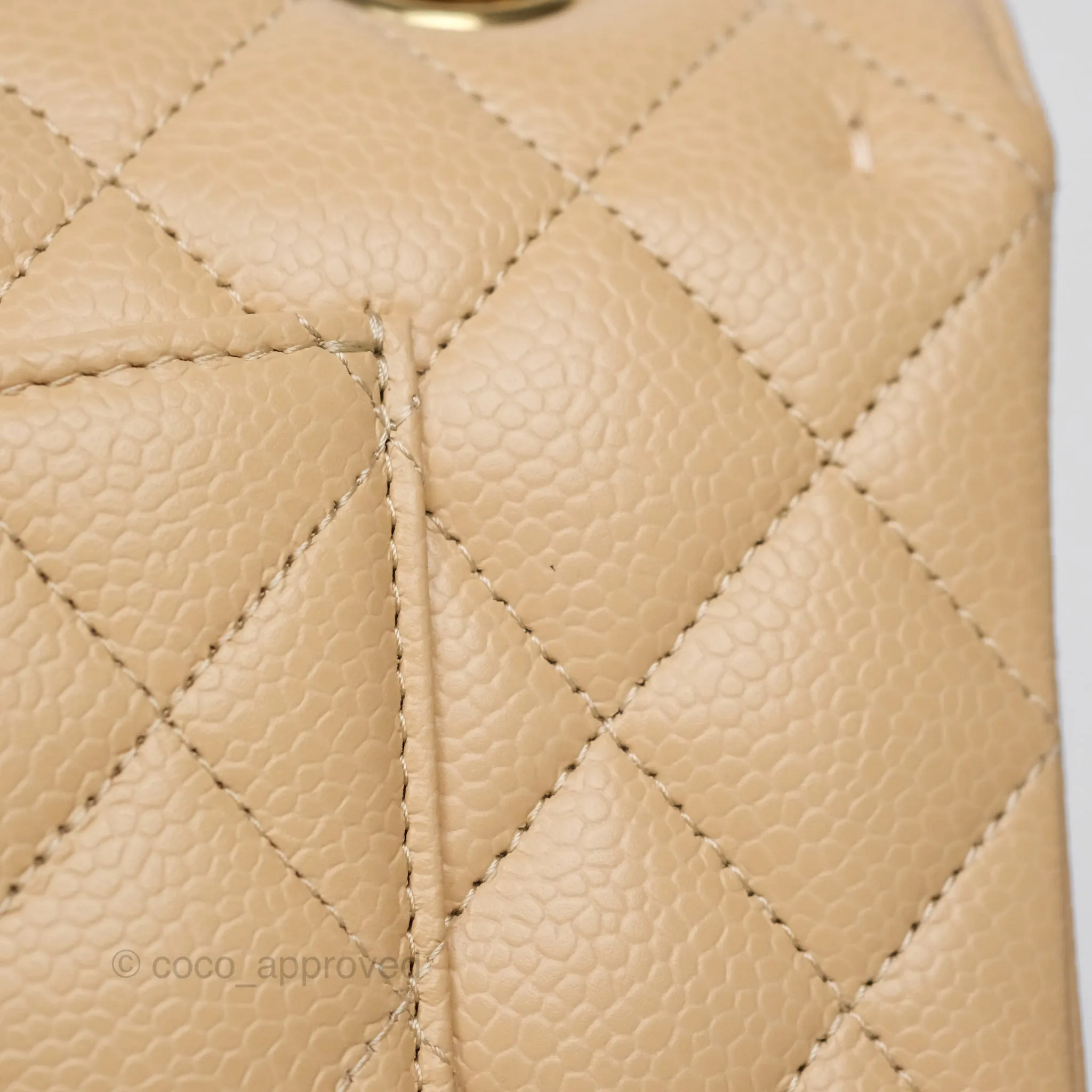 Chanel Classic M/L Medium Flap Quilted Beige Caviar Gold Hardware