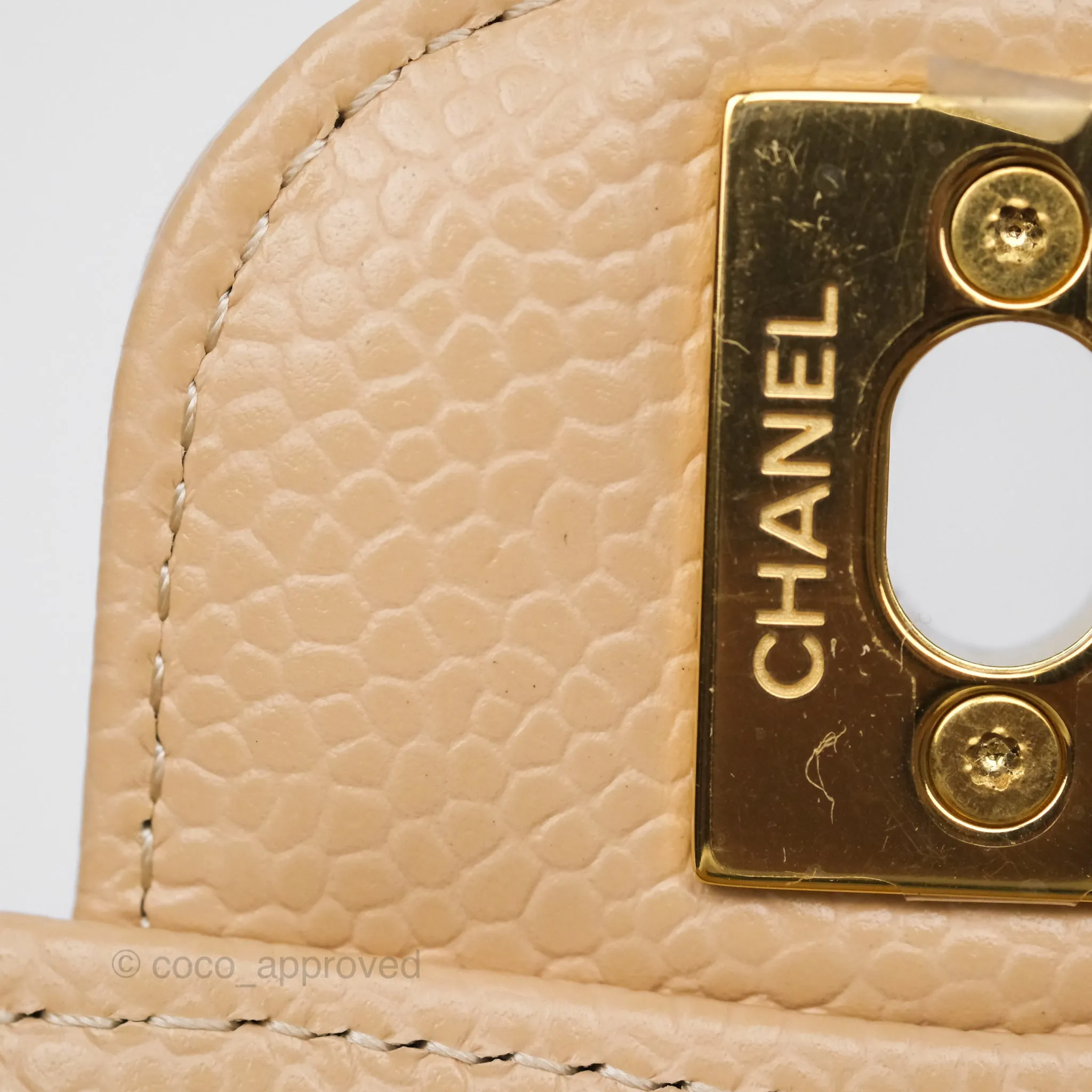 Chanel Classic M/L Medium Flap Quilted Beige Caviar Gold Hardware