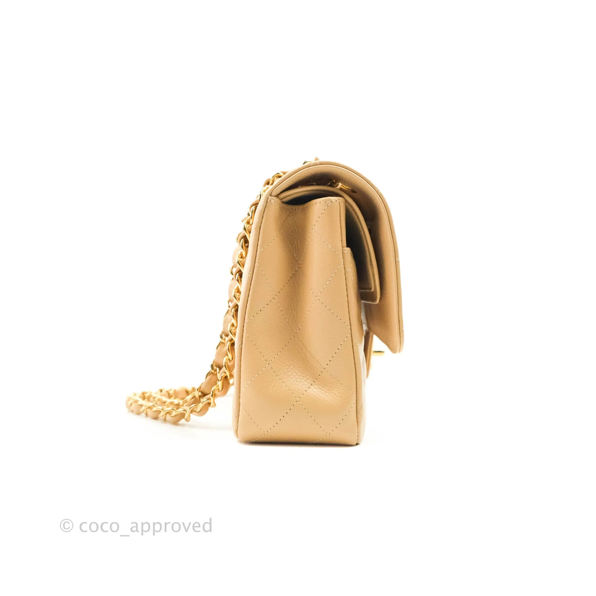 Chanel Classic M/L Medium Flap Quilted Beige Caviar Gold Hardware