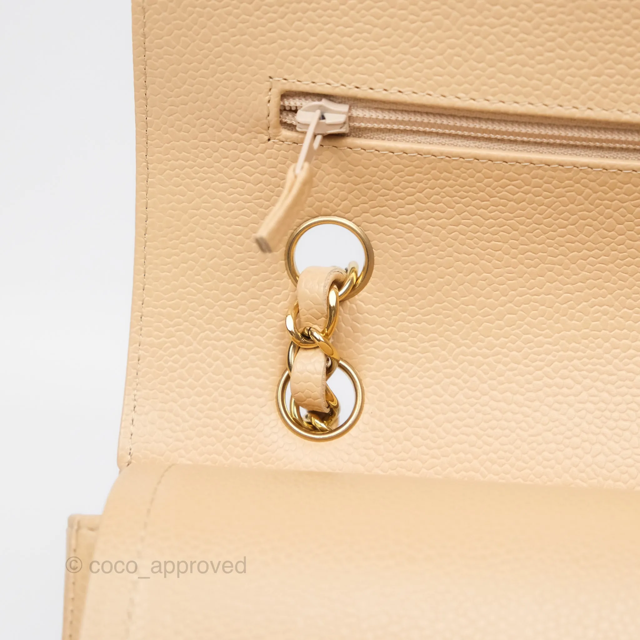 Chanel Classic M/L Medium Flap Quilted Beige Caviar Gold Hardware