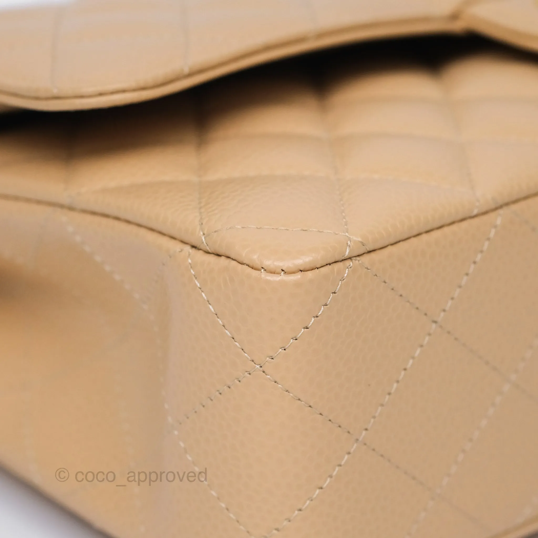 Chanel Classic M/L Medium Flap Quilted Beige Caviar Gold Hardware