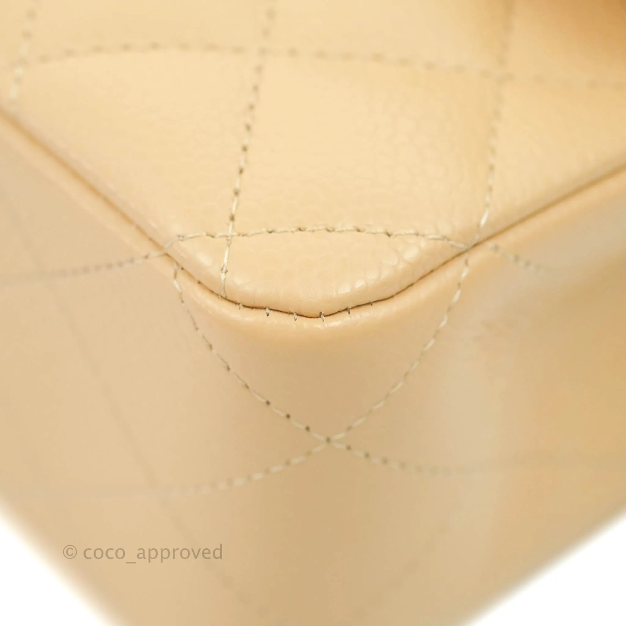 Chanel Classic M/L Medium Flap Quilted Beige Caviar Gold Hardware