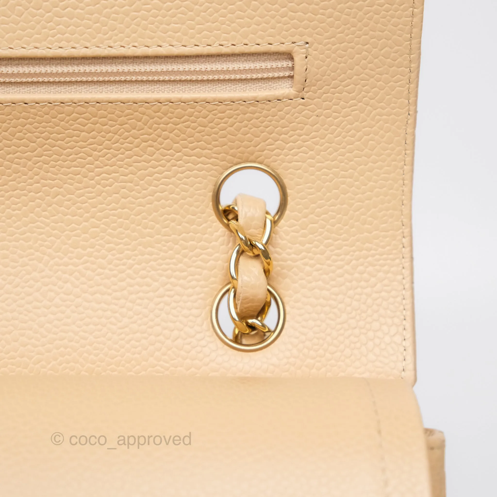 Chanel Classic M/L Medium Flap Quilted Beige Caviar Gold Hardware