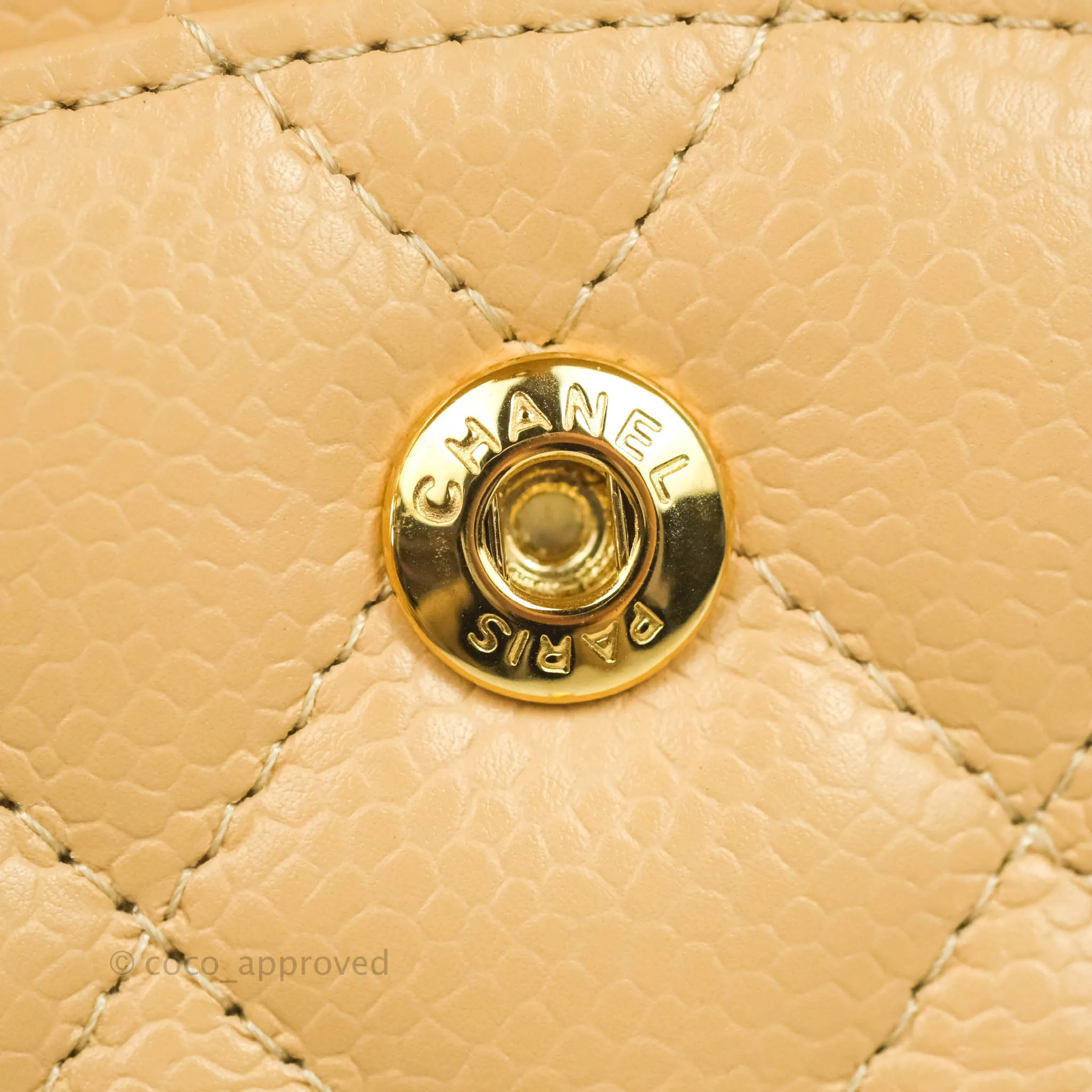Chanel Classic M/L Medium Flap Quilted Beige Caviar Gold Hardware