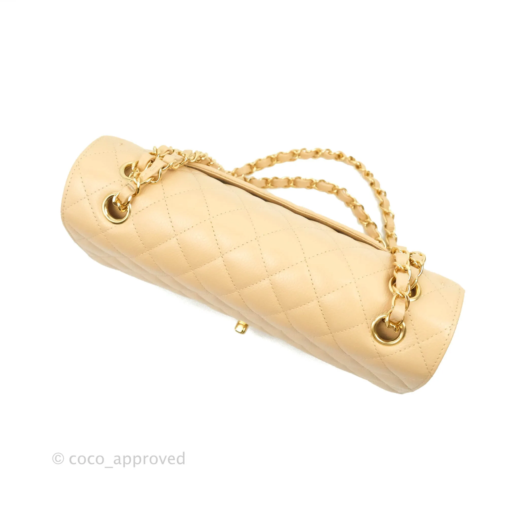 Chanel Classic M/L Medium Flap Quilted Beige Caviar Gold Hardware