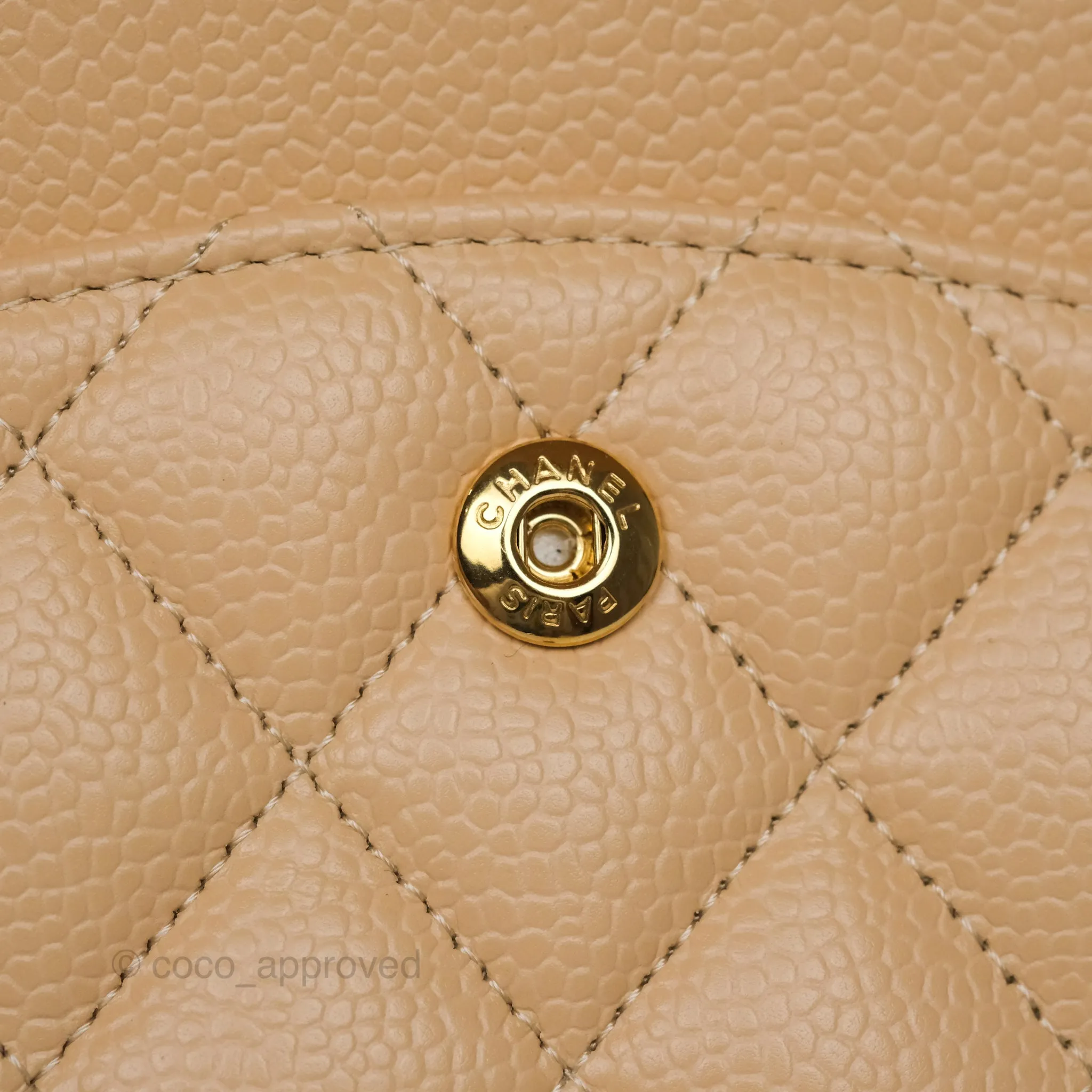 Chanel Classic M/L Medium Flap Quilted Beige Caviar Gold Hardware