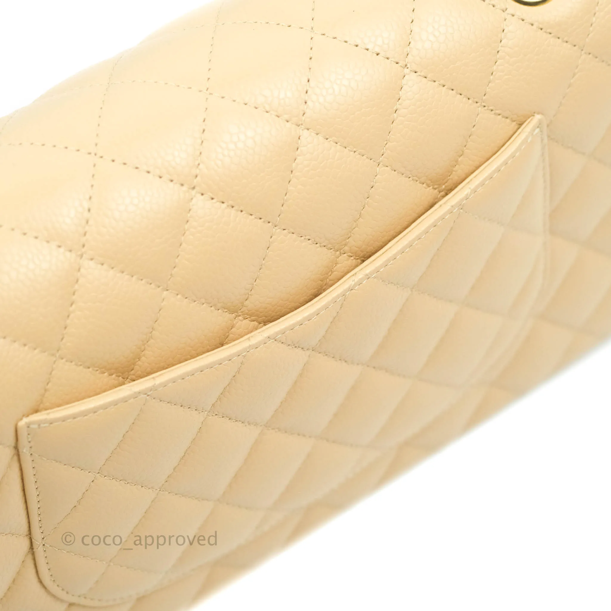 Chanel Classic M/L Medium Flap Quilted Beige Caviar Gold Hardware