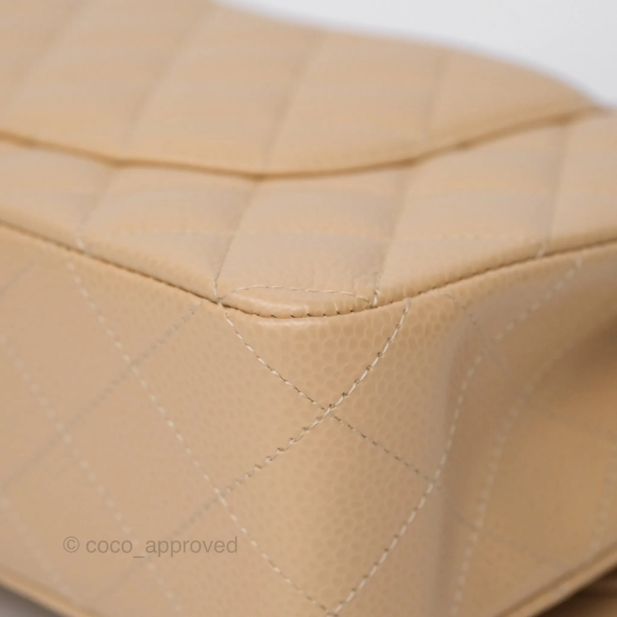 Chanel Classic M/L Medium Flap Quilted Beige Caviar Gold Hardware