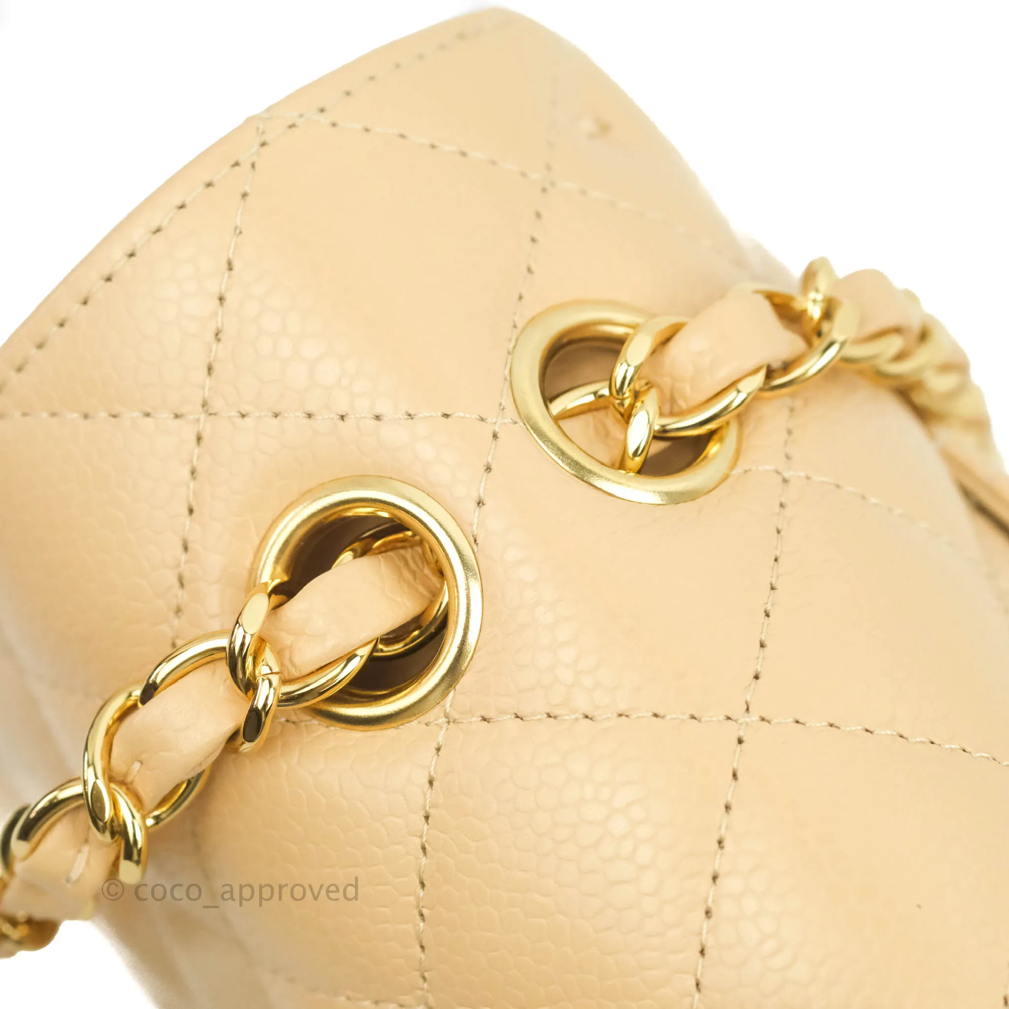 Chanel Classic M/L Medium Flap Quilted Beige Caviar Gold Hardware