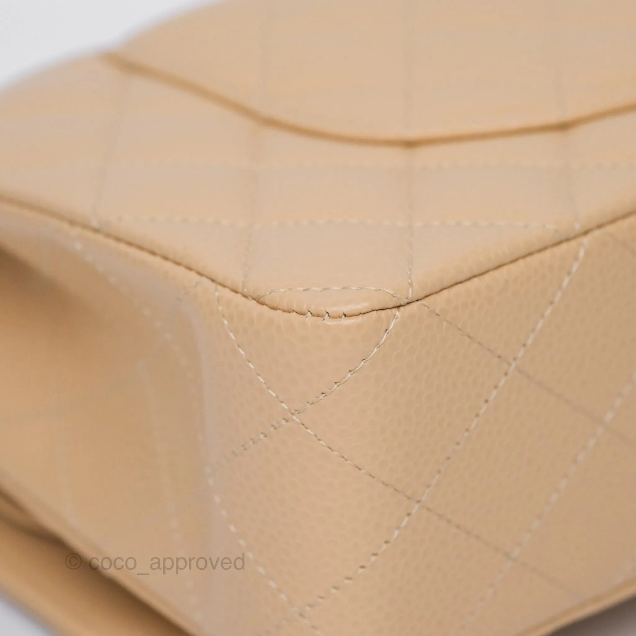 Chanel Classic M/L Medium Flap Quilted Beige Caviar Gold Hardware