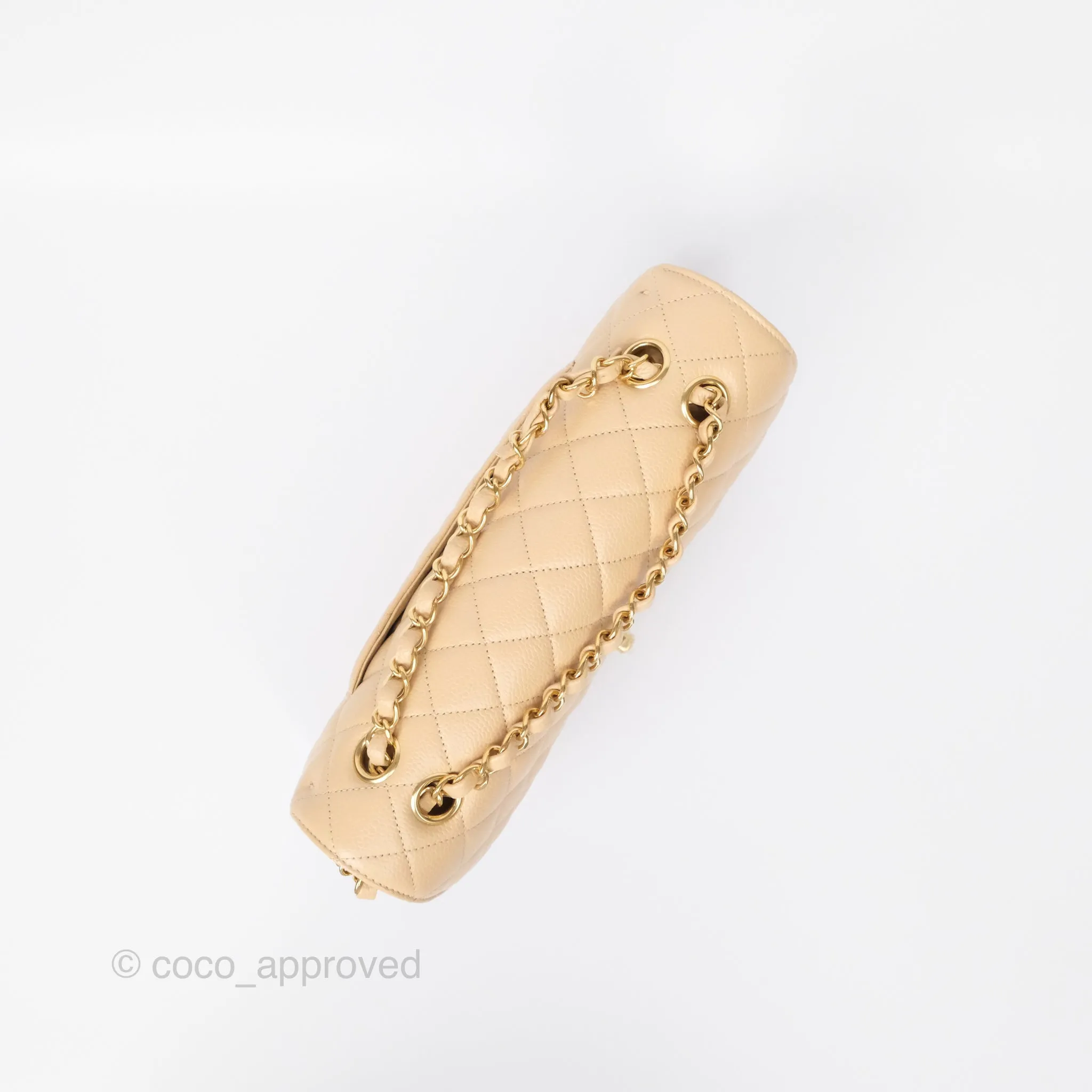 Chanel Classic M/L Medium Flap Quilted Beige Caviar Gold Hardware