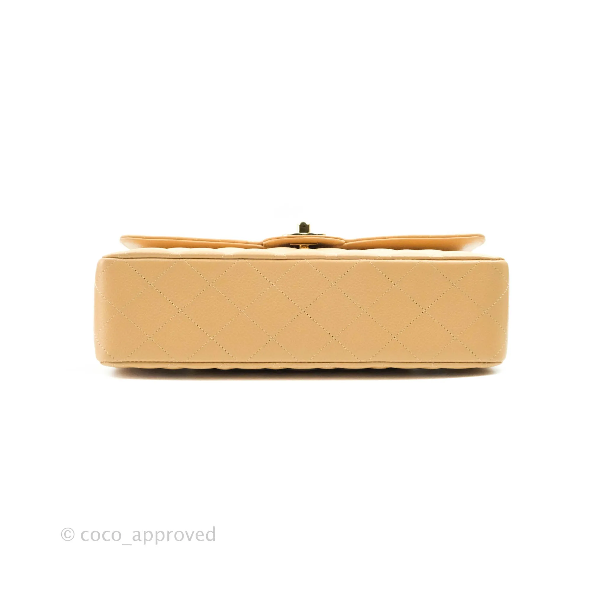 Chanel Classic M/L Medium Flap Quilted Beige Caviar Gold Hardware
