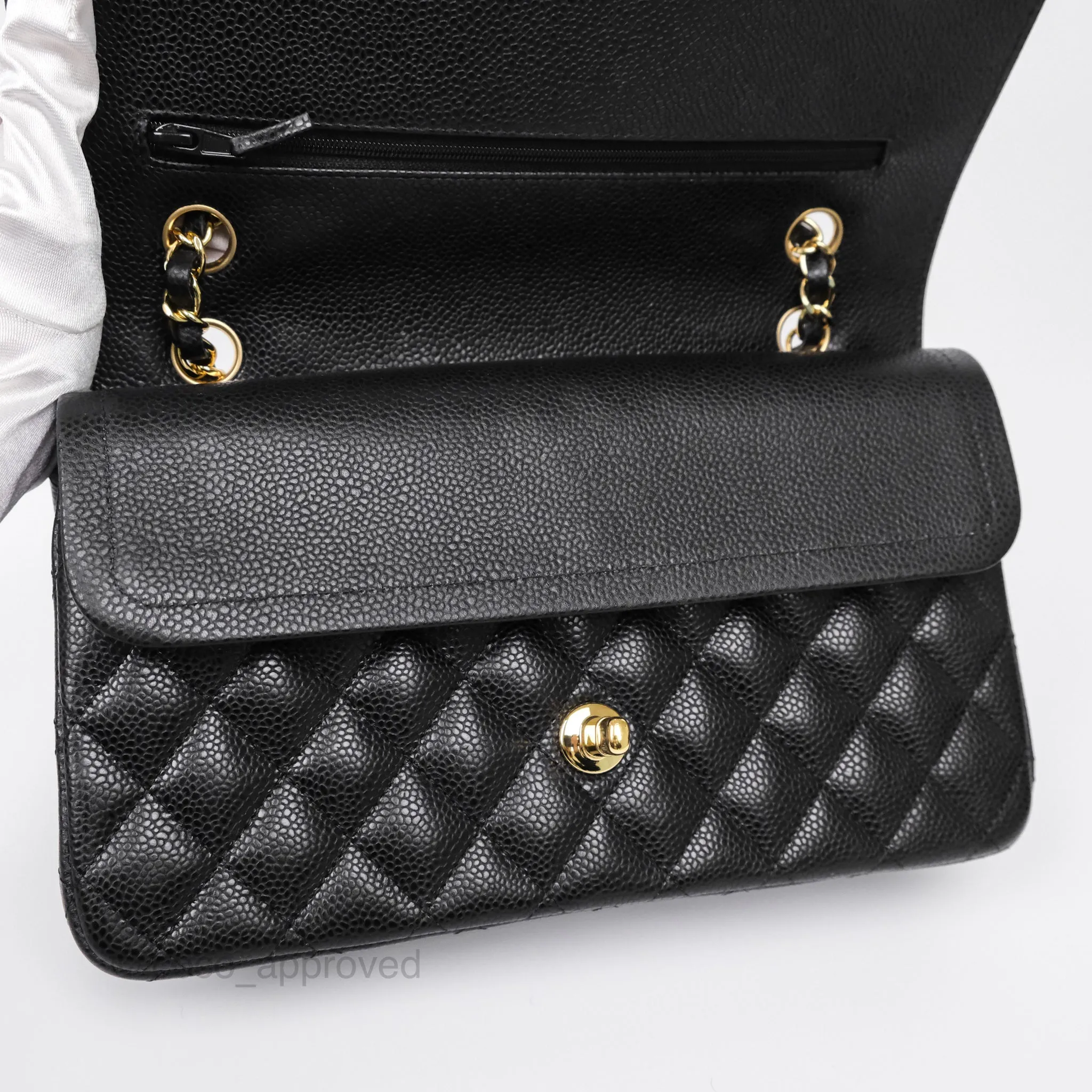 Chanel Classic M/L Medium Flap Quilted Black Caviar Gold Hardware