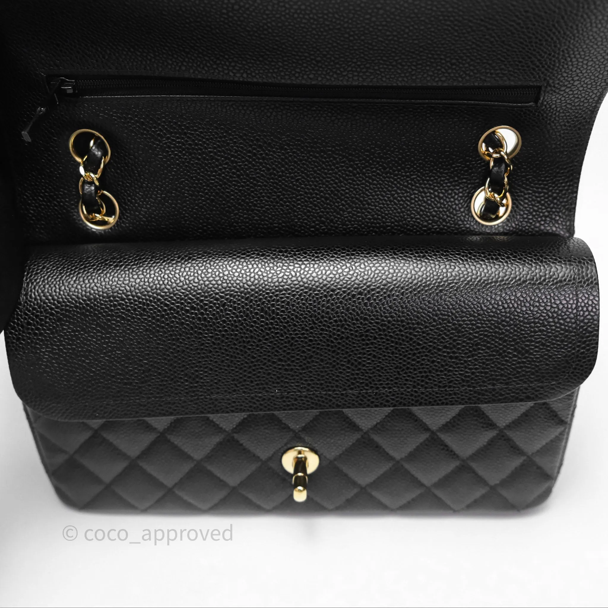 Chanel Classic M/L Medium Flap Quilted Black Caviar Gold Hardware
