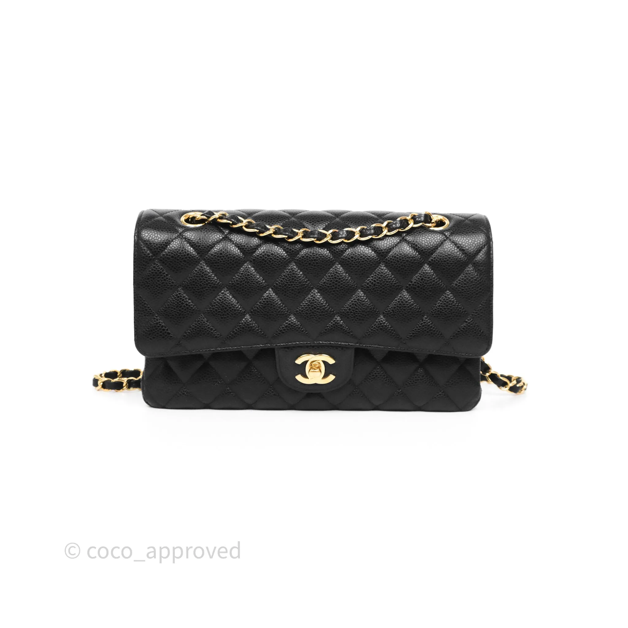 Chanel Classic M/L Medium Flap Quilted Black Caviar Gold Hardware