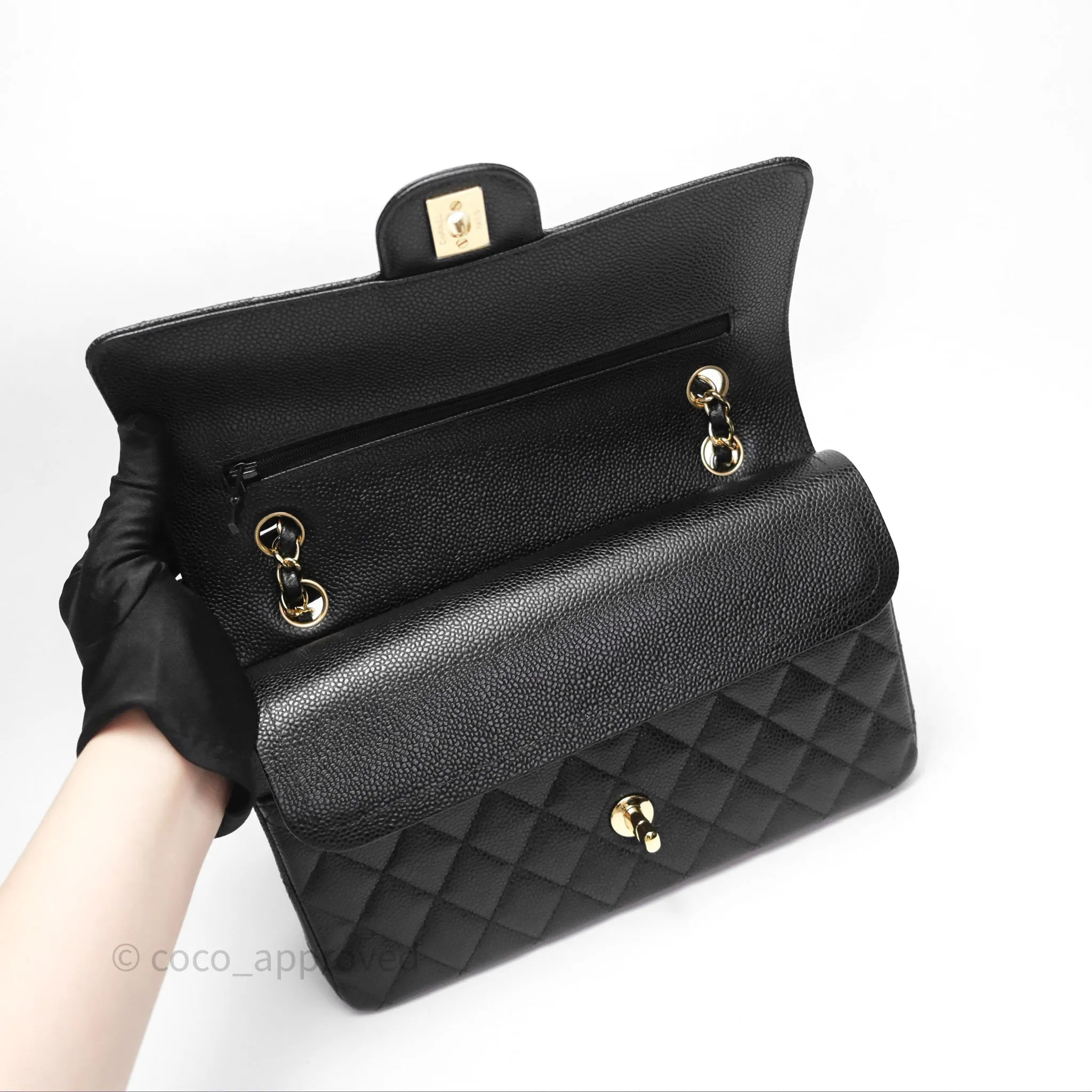 Chanel Classic M/L Medium Flap Quilted Black Caviar Gold Hardware