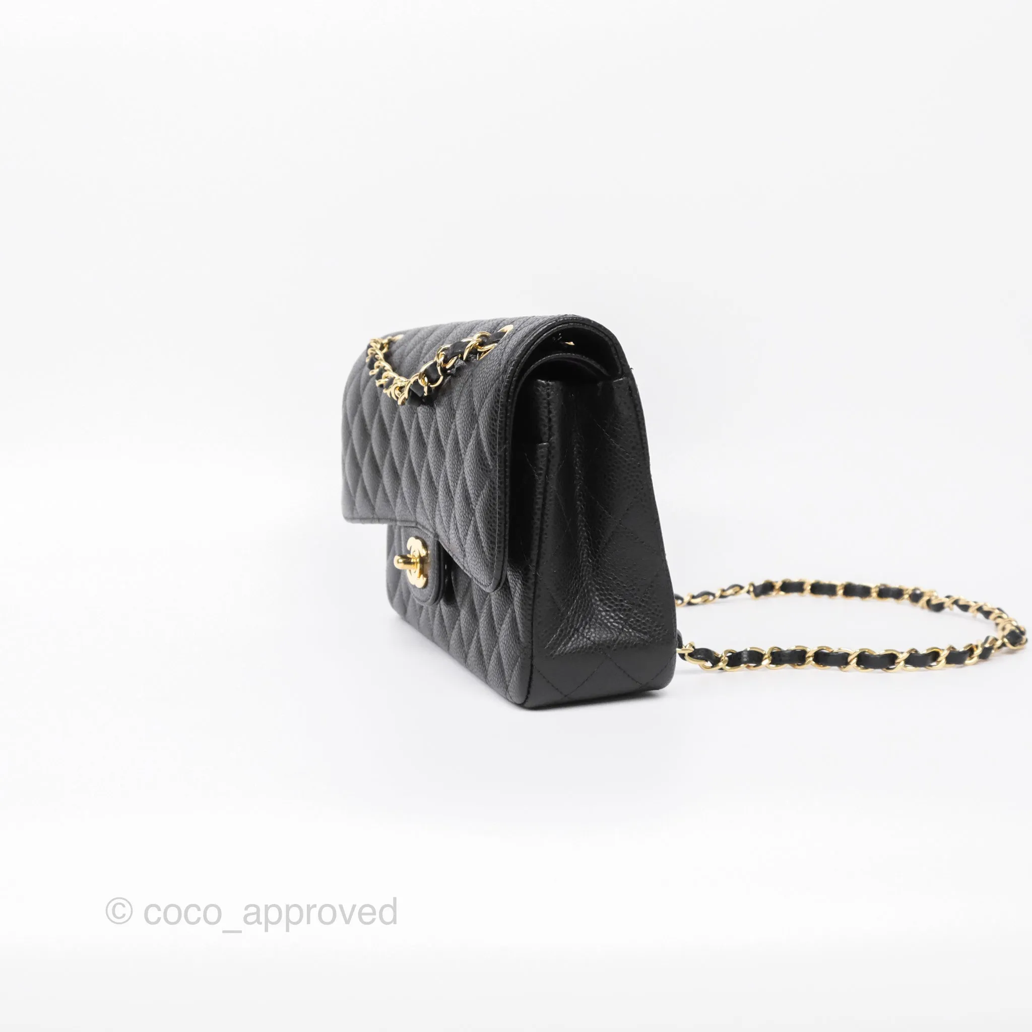 Chanel Classic M/L Medium Flap Quilted Black Caviar Gold Hardware