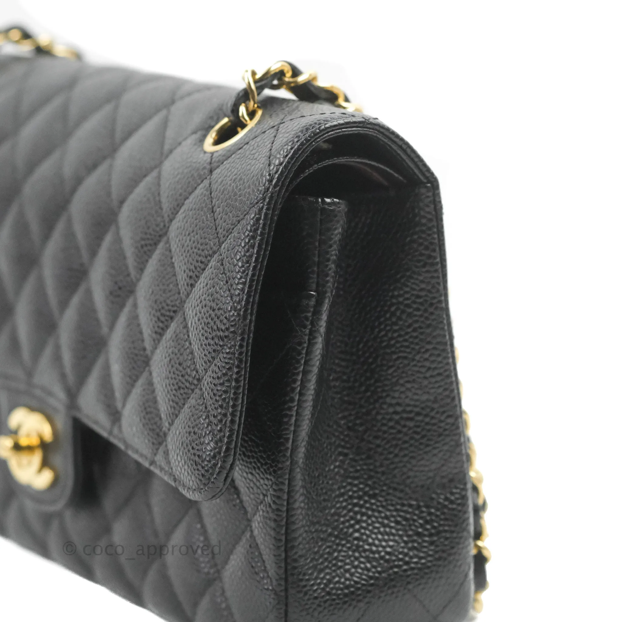 Chanel Classic M/L Medium Flap Quilted Black Caviar Gold Hardware