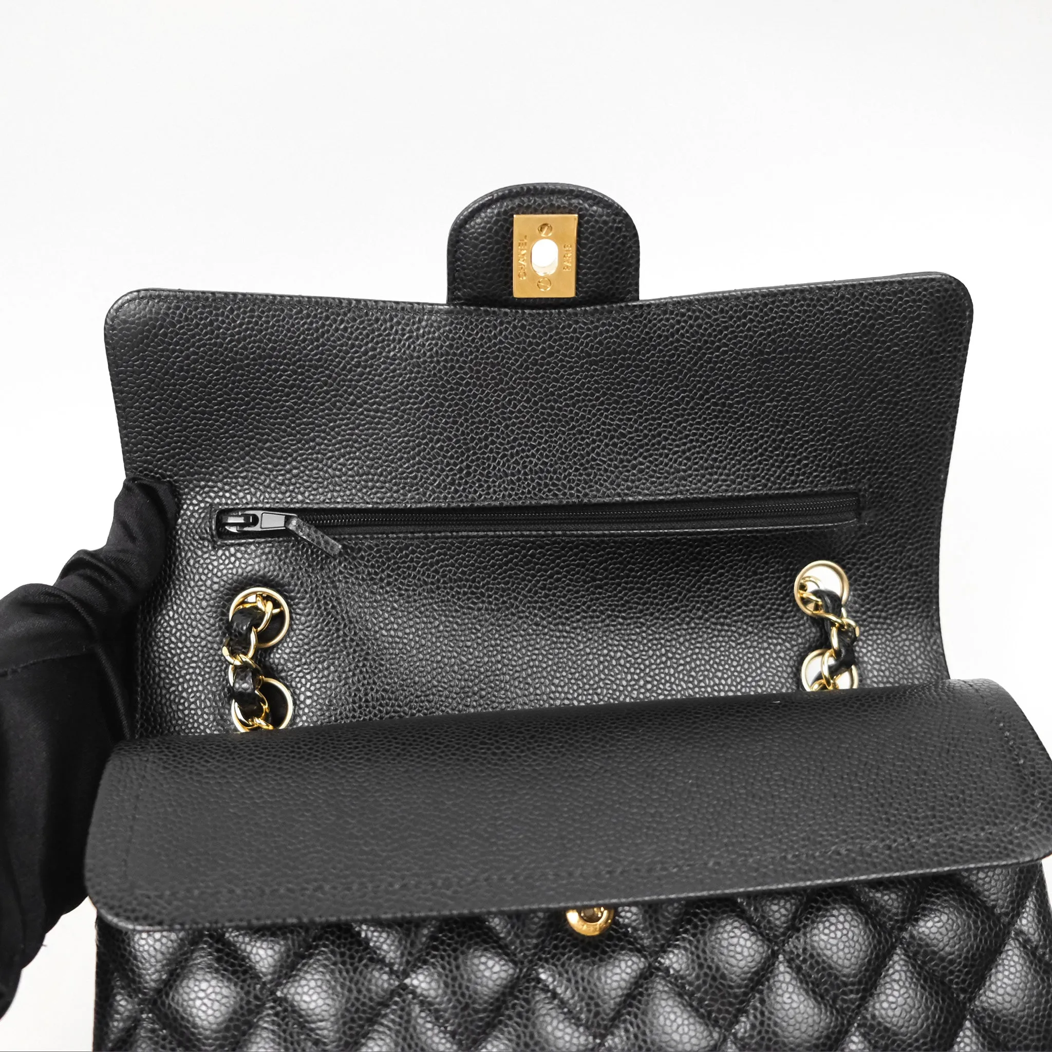 Chanel Classic M/L Medium Flap Quilted Black Caviar Gold Hardware