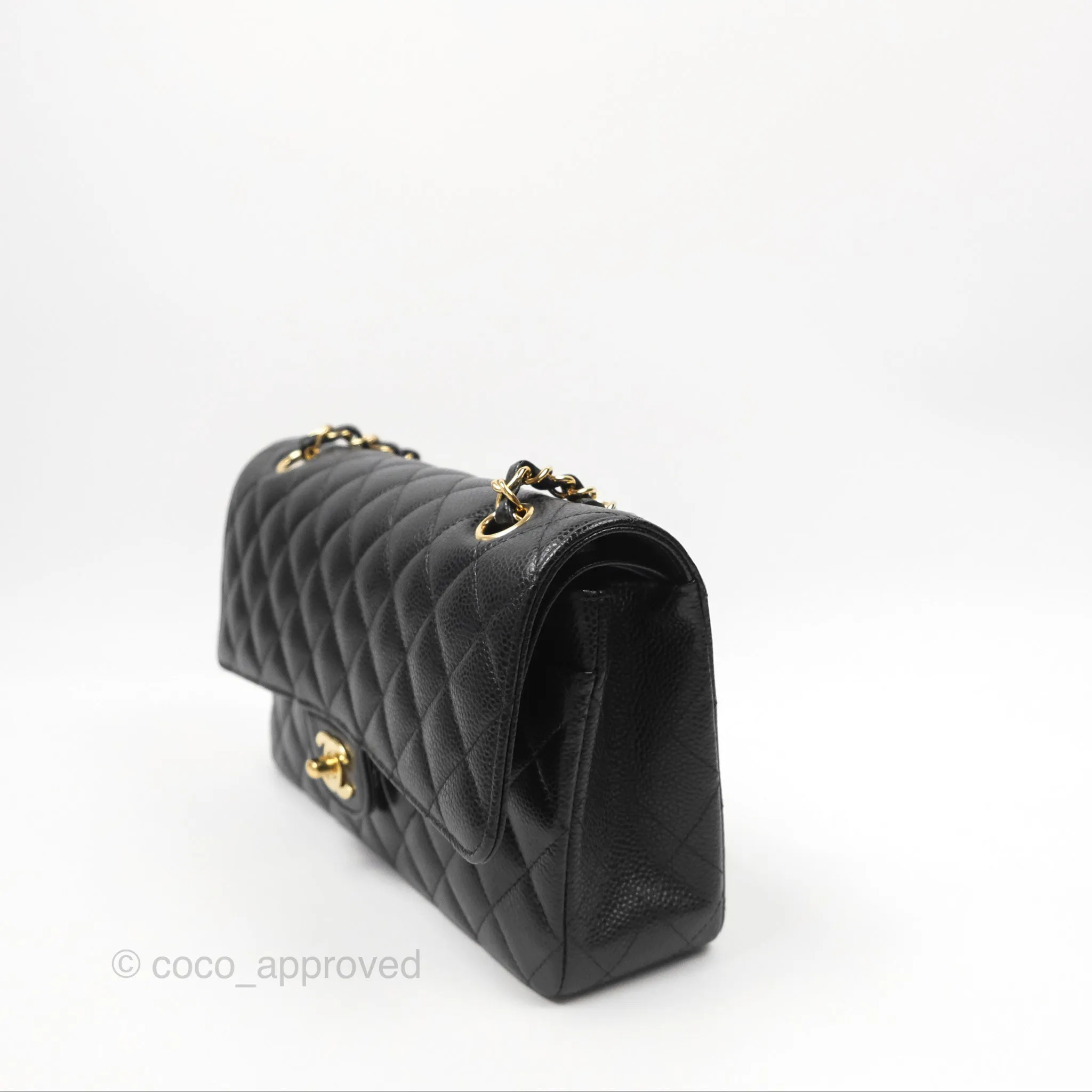 Chanel Classic M/L Medium Flap Quilted Black Caviar Gold Hardware