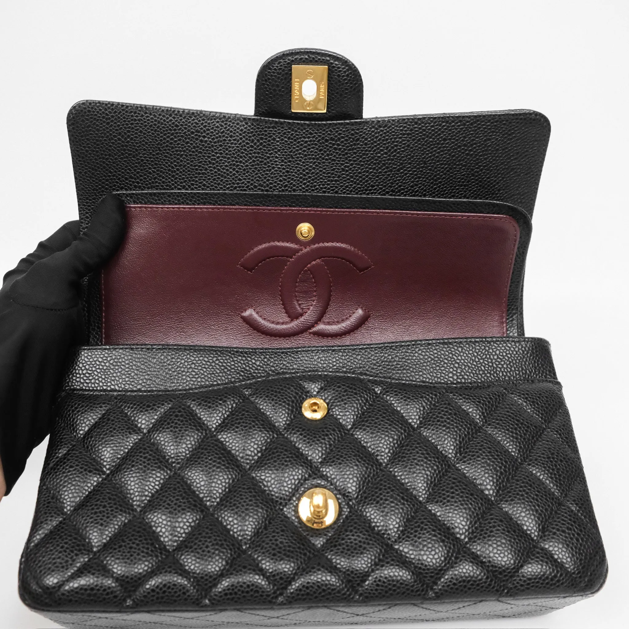 Chanel Classic M/L Medium Flap Quilted Black Caviar Gold Hardware