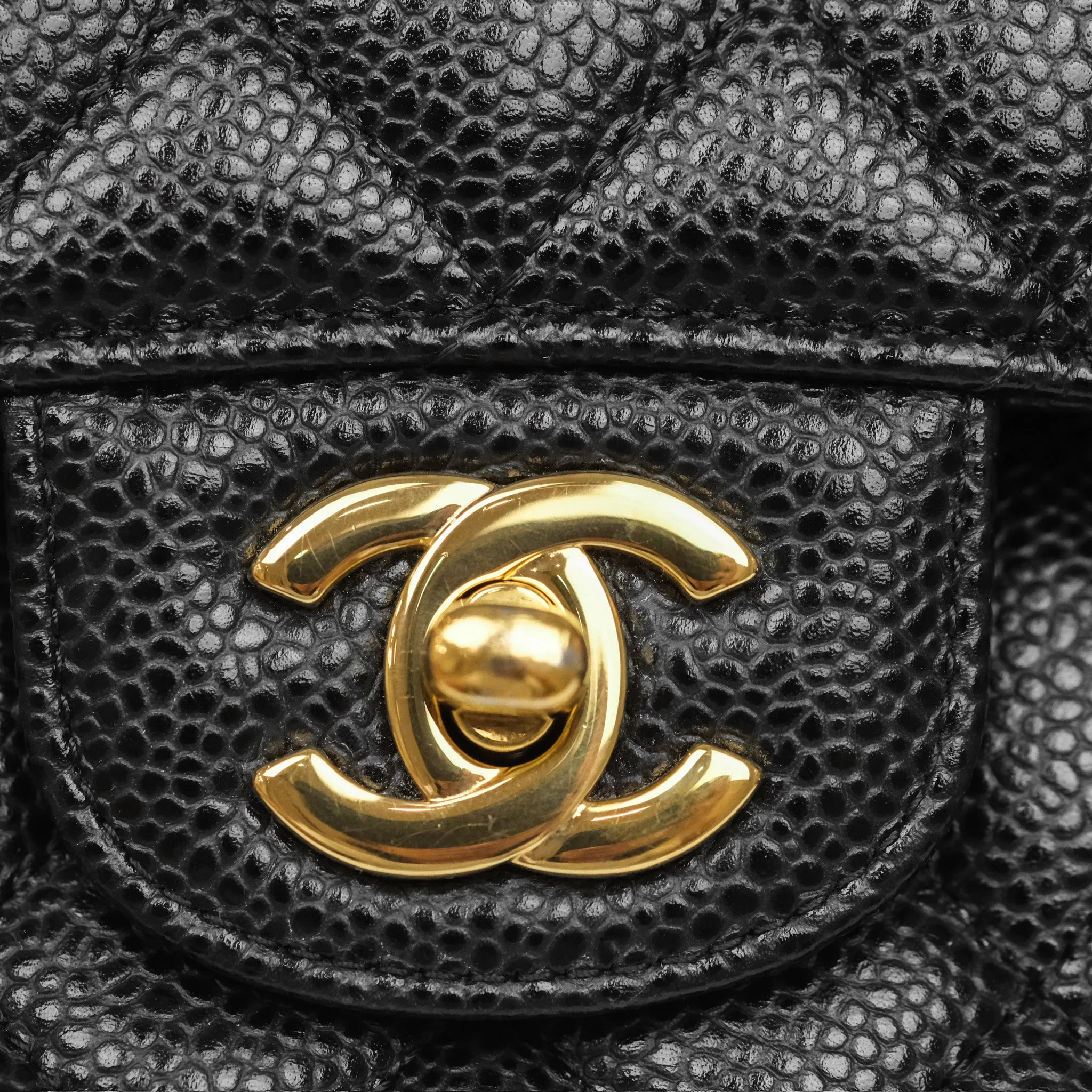 Chanel Classic M/L Medium Flap Quilted Black Caviar Gold Hardware