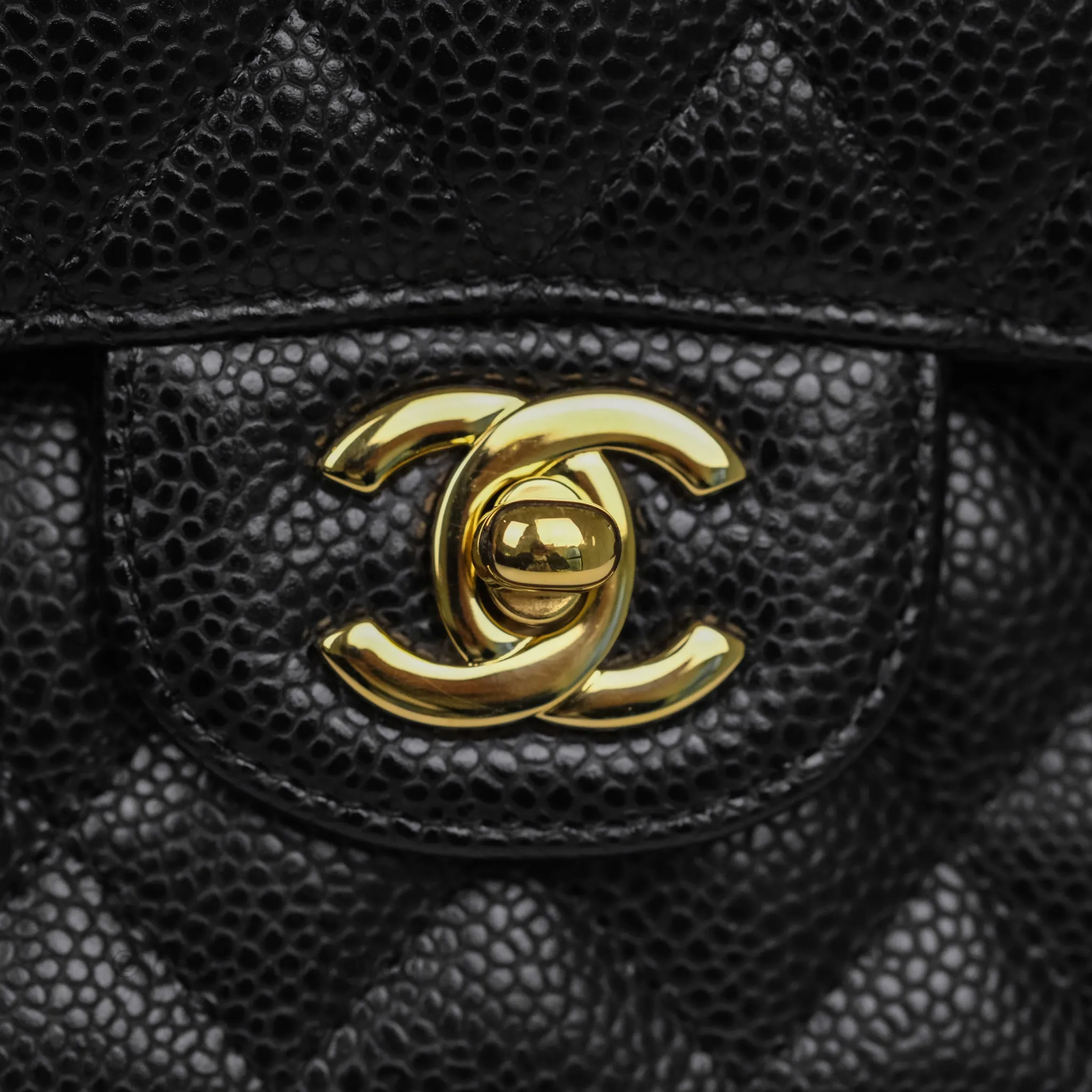 Chanel Classic M/L Medium Flap Quilted Black Caviar Gold Hardware