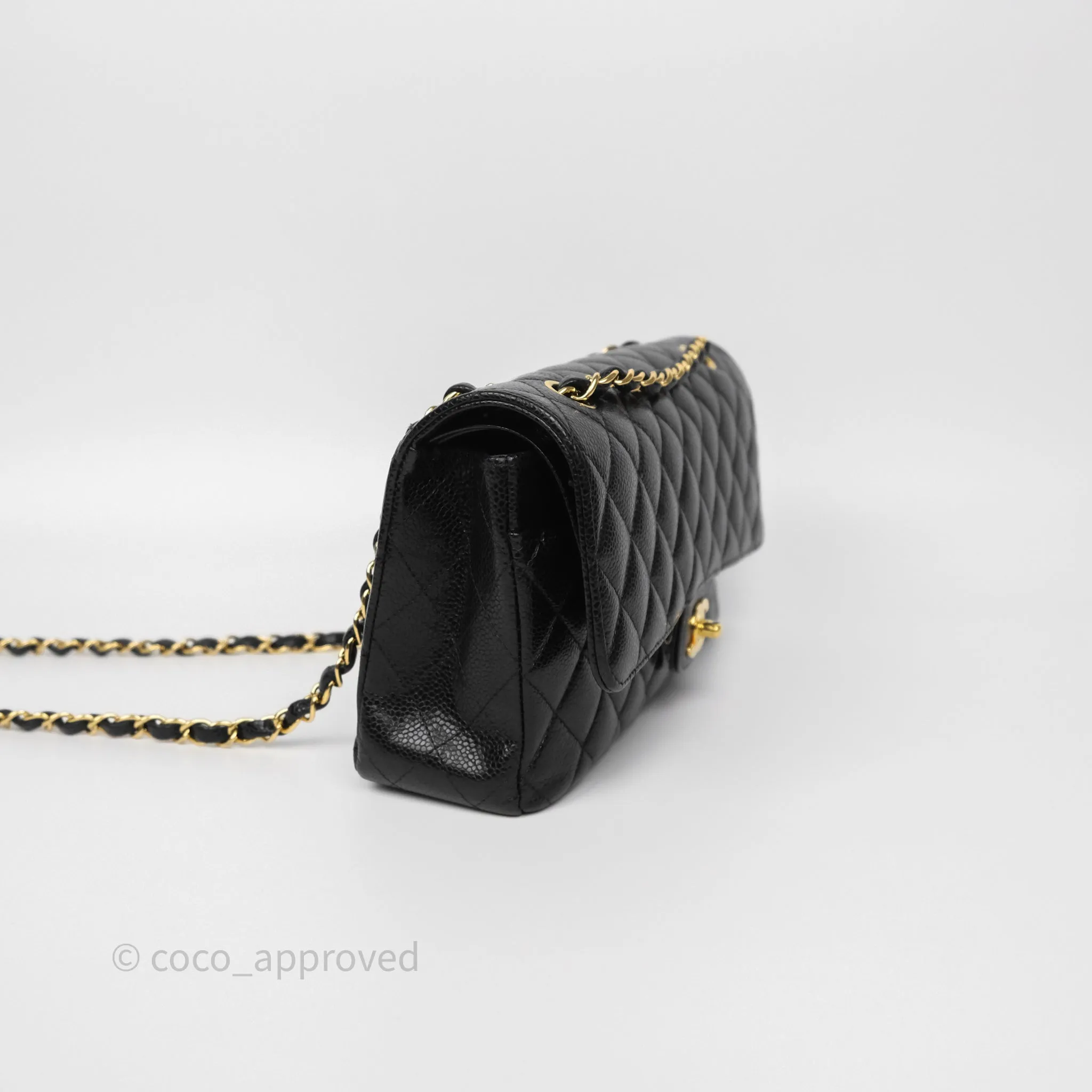 Chanel Classic M/L Medium Flap Quilted Black Caviar Gold Hardware