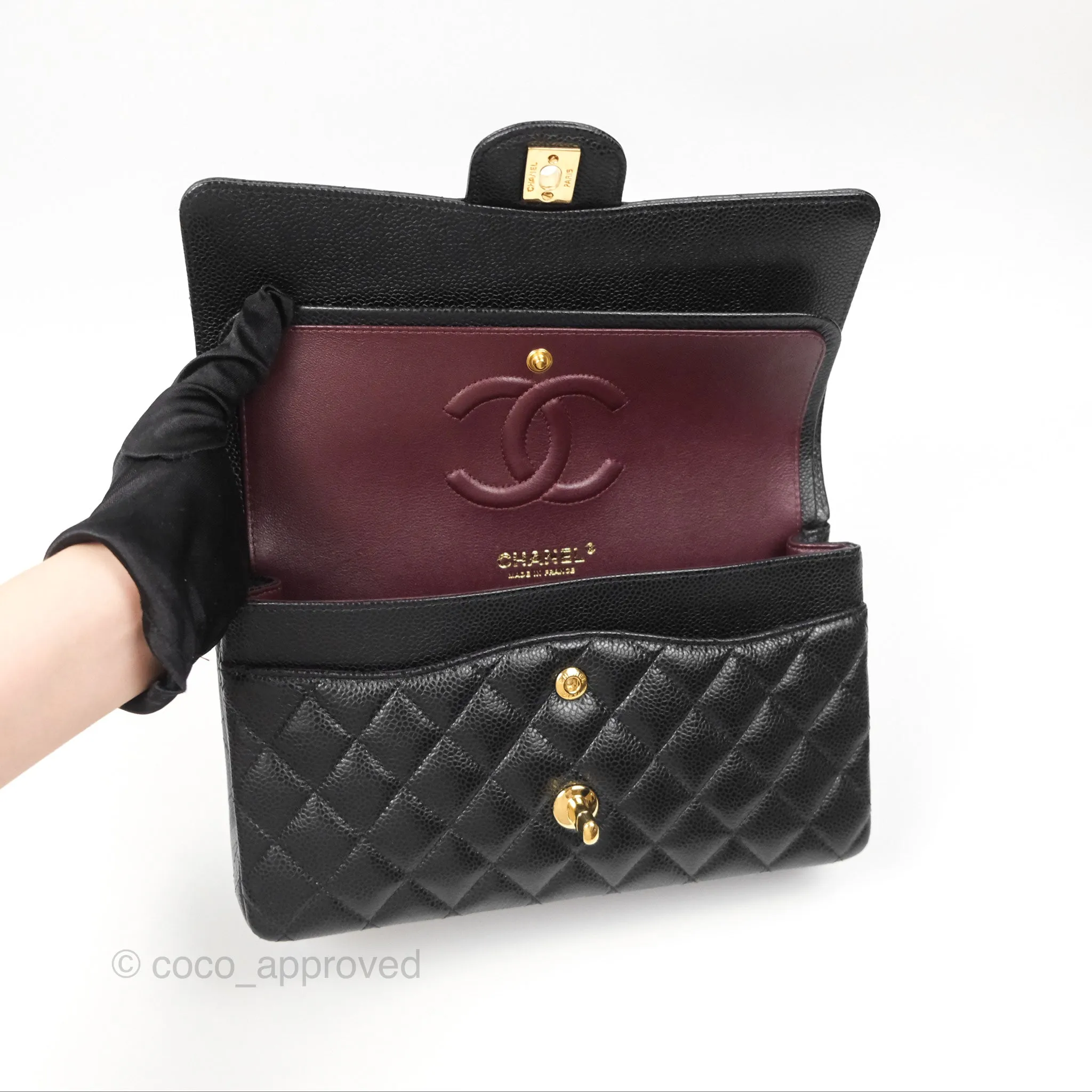 Chanel Classic M/L Medium Flap Quilted Black Caviar Gold Hardware