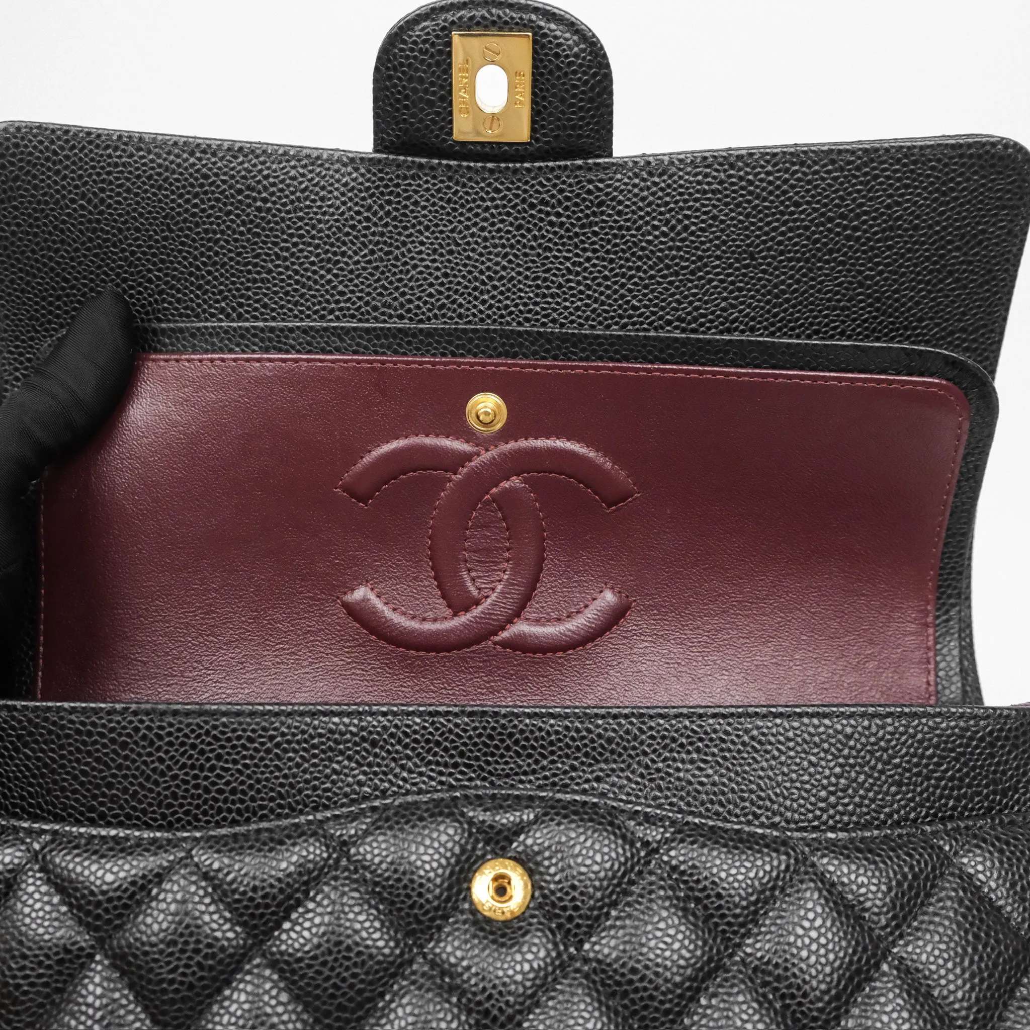 Chanel Classic M/L Medium Flap Quilted Black Caviar Gold Hardware