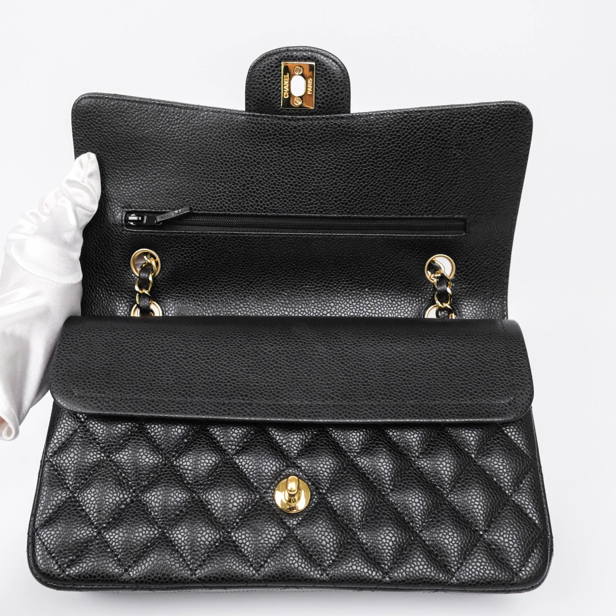 Chanel Classic M/L Medium Flap Quilted Black Caviar Gold Hardware