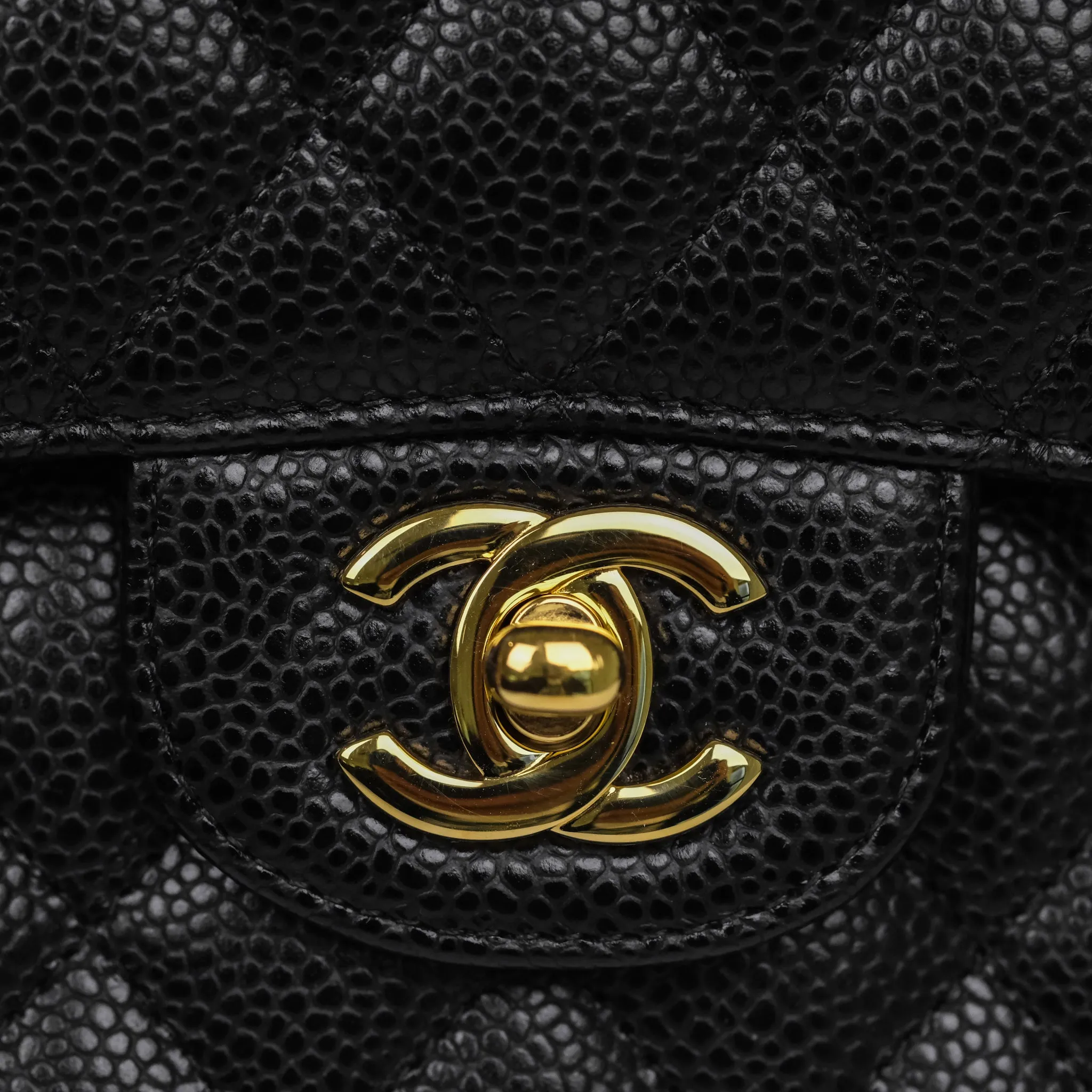 Chanel Classic M/L Medium Flap Quilted Black Caviar Gold Hardware