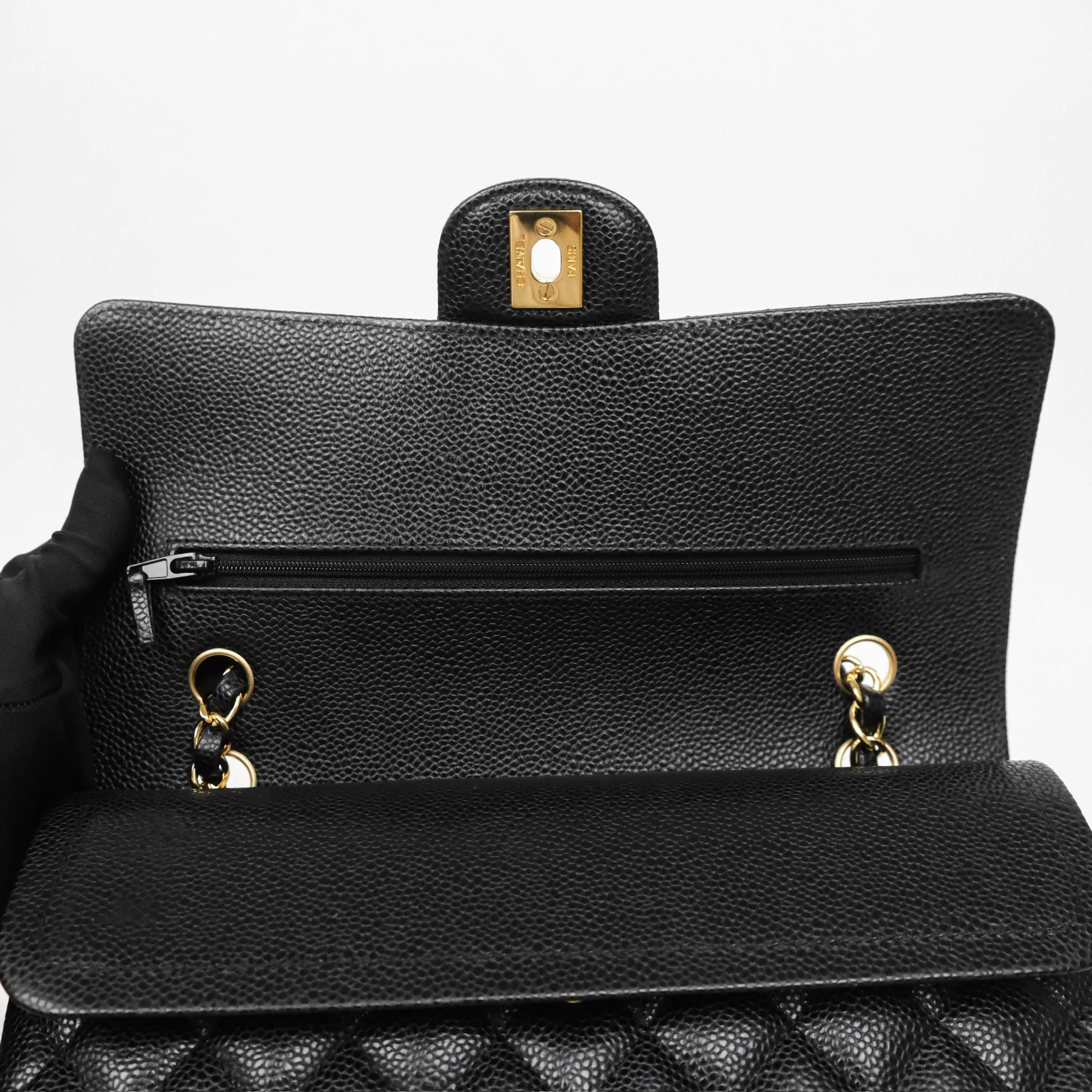 Chanel Classic M/L Medium Flap Quilted Black Caviar Gold Hardware