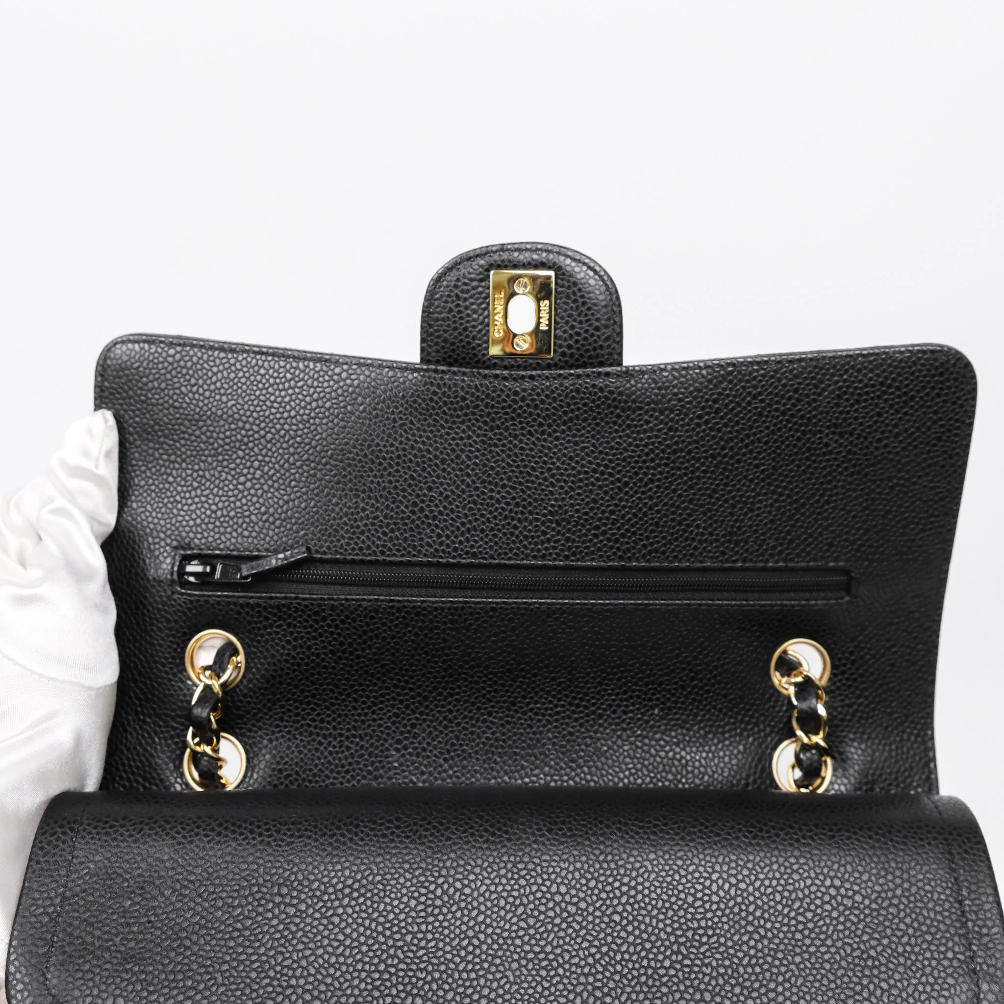 Chanel Classic M/L Medium Flap Quilted Black Caviar Gold Hardware