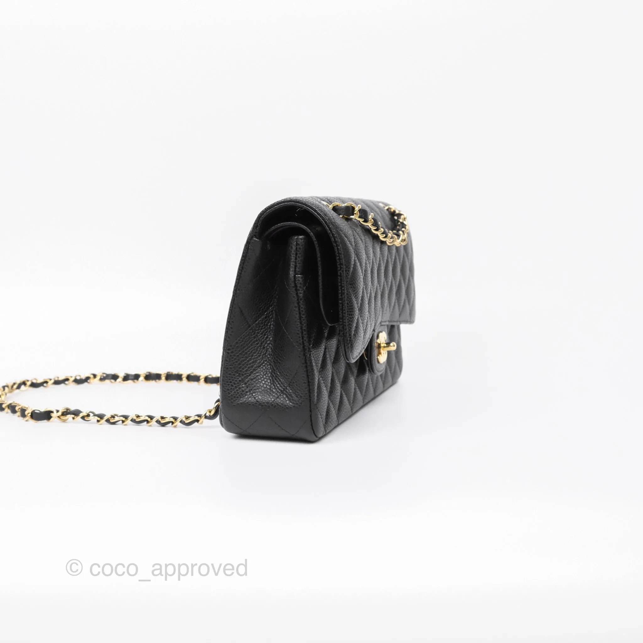 Chanel Classic M/L Medium Flap Quilted Black Caviar Gold Hardware