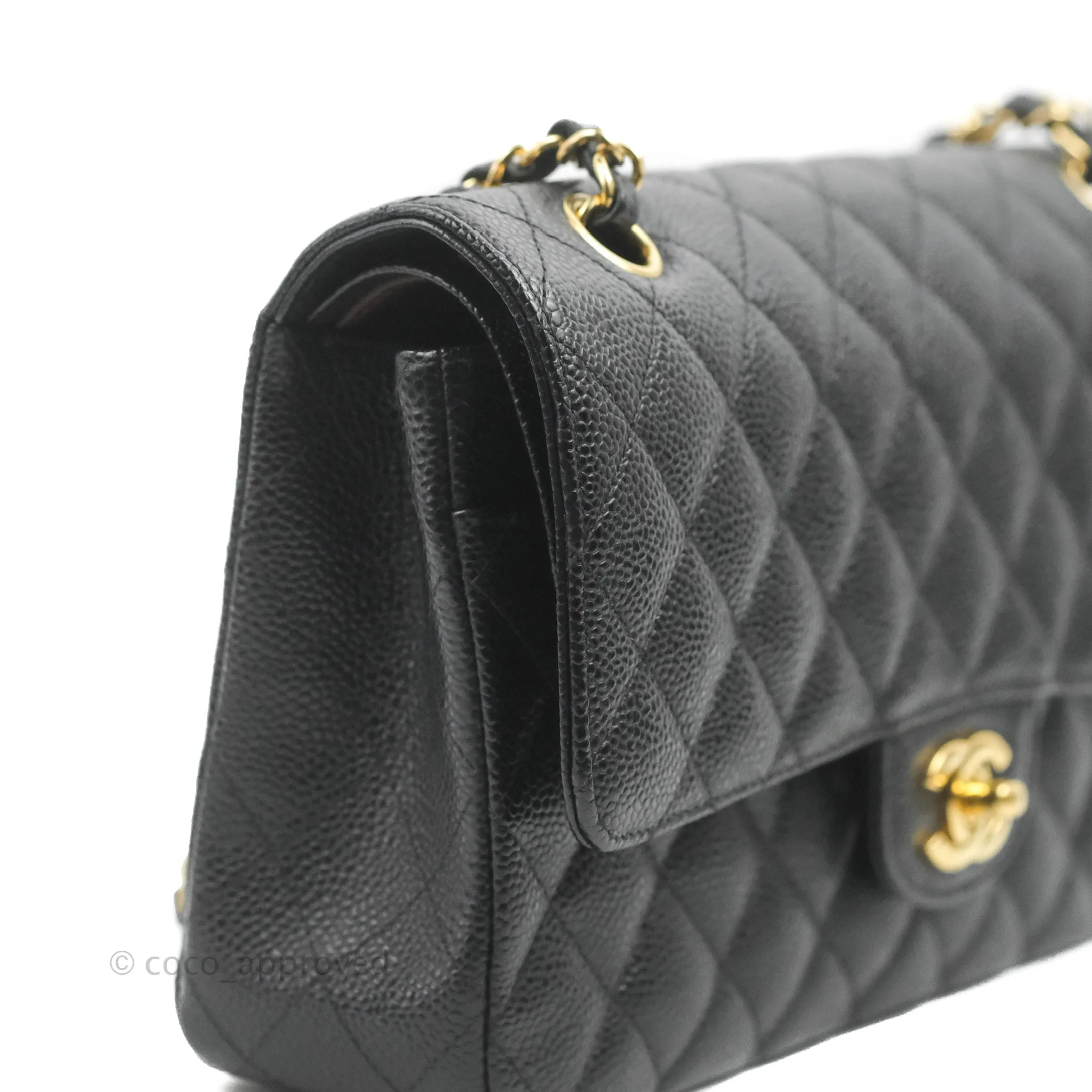 Chanel Classic M/L Medium Flap Quilted Black Caviar Gold Hardware